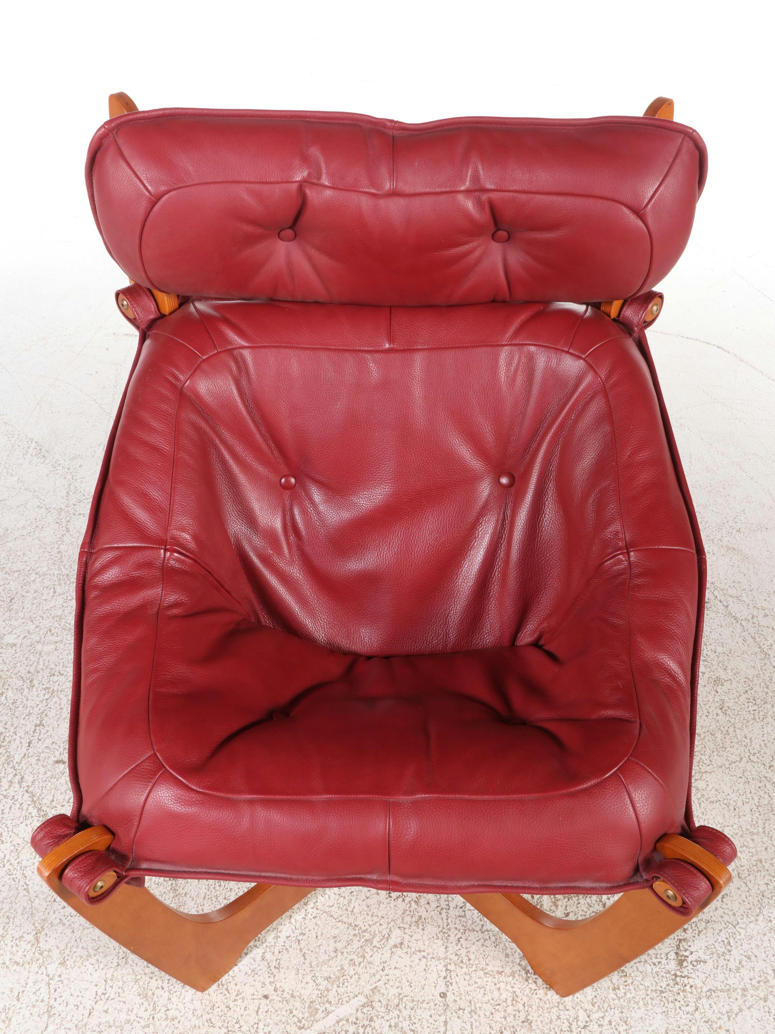 Pair of Odd Knutsen for IMG "Luna" Leather High-Back Lounge Chairs with Ottomans