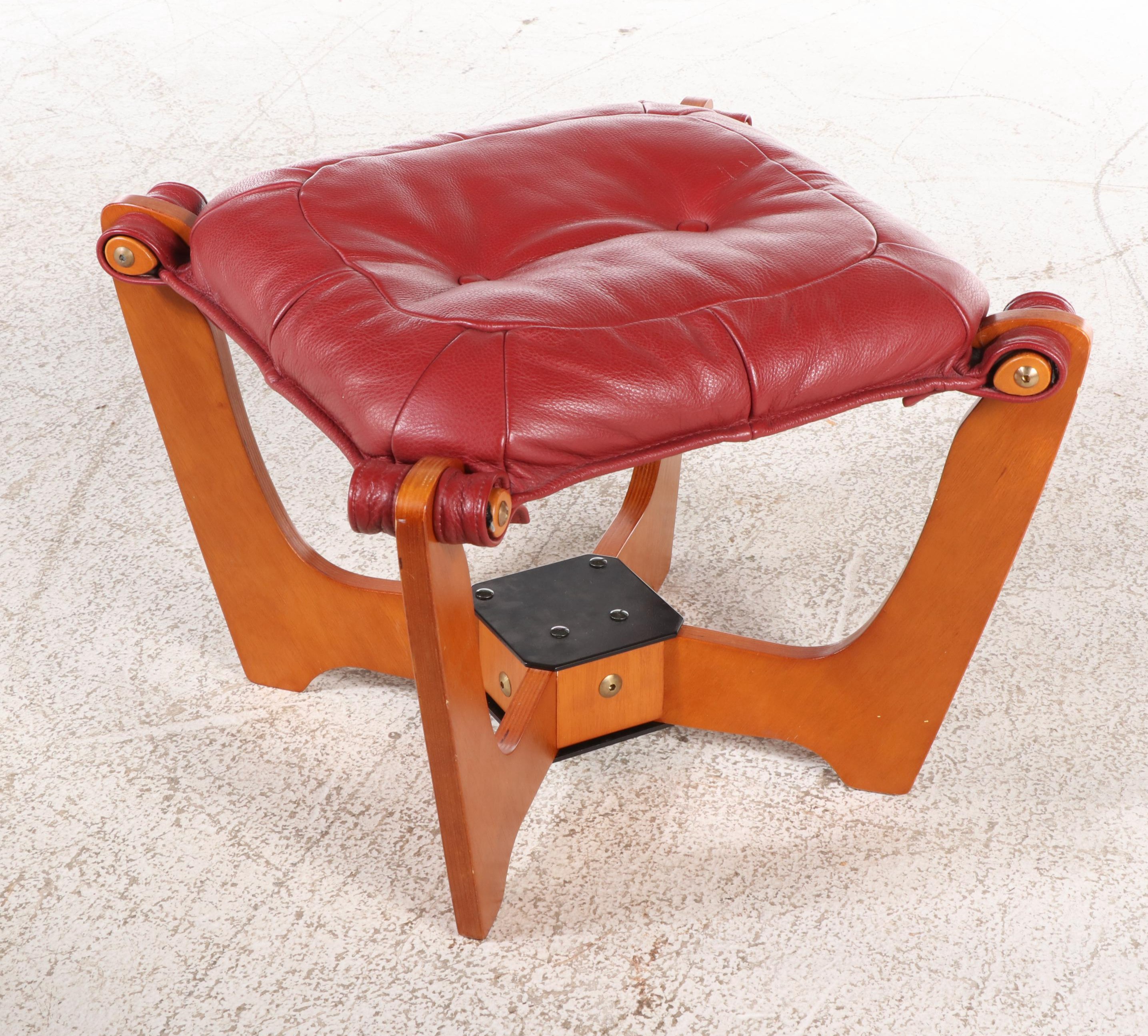 Pair of Odd Knutsen for IMG "Luna" Leather High-Back Lounge Chairs with Ottomans