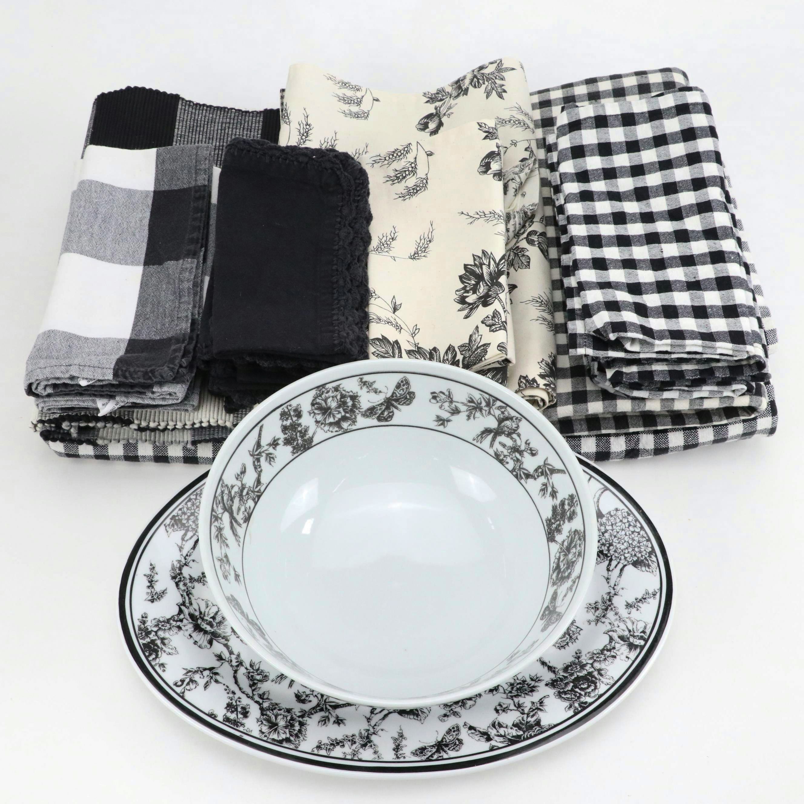 Ralph Lauren Tablecloth & More Black Gingham and Toile Table Linens