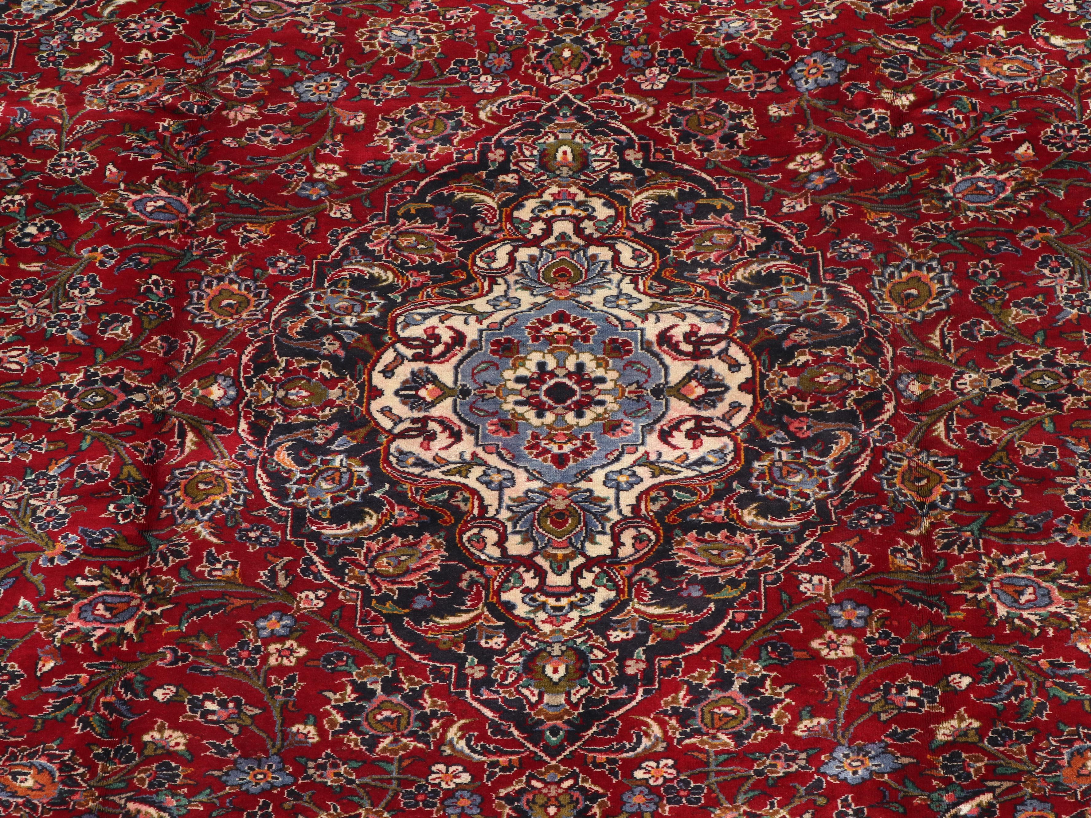 9'4 x 12'8 Hand-Knotted Persian Kashan Room-Sized Rug