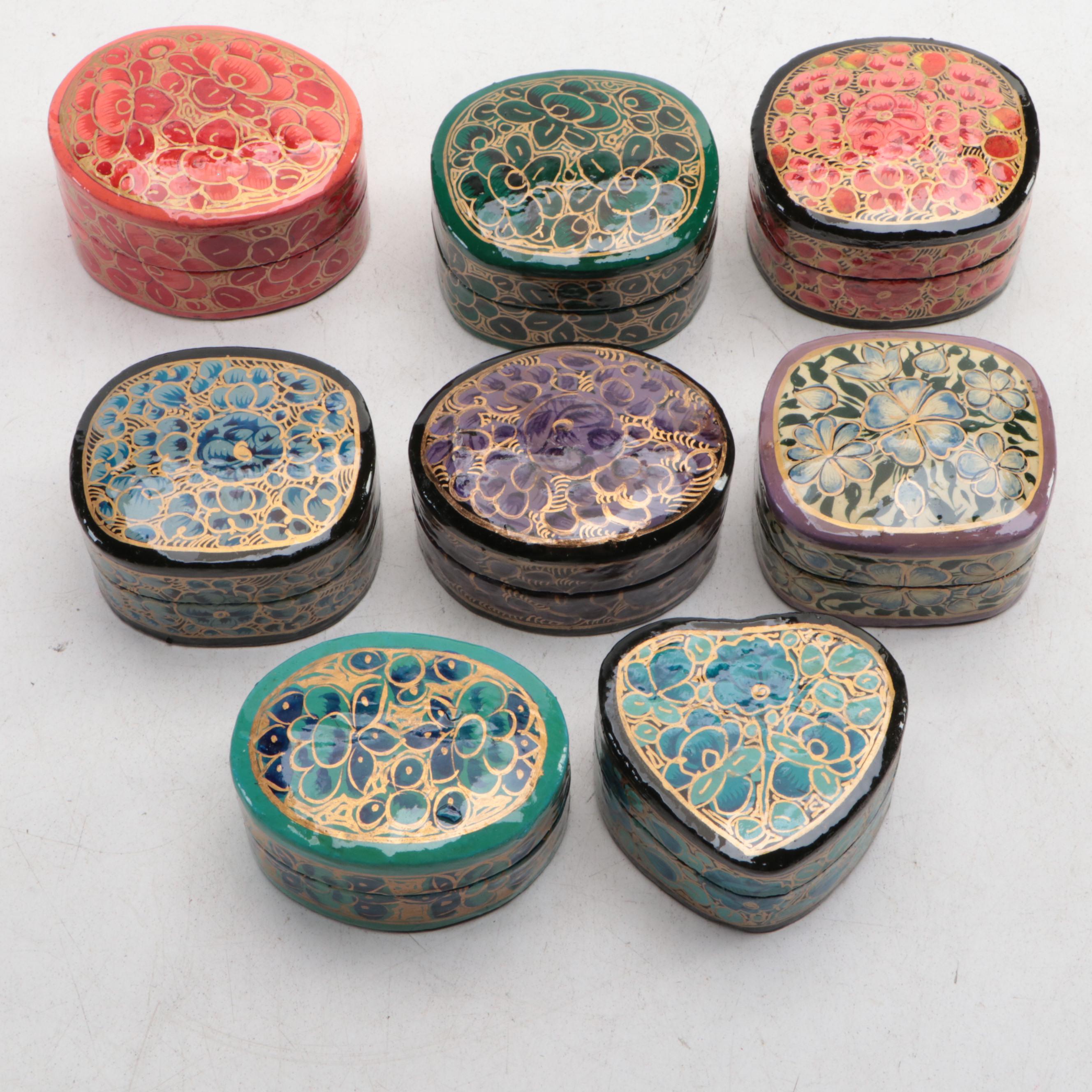 Indonesian Hand-Carved and Painted Wood Lidded Box with Lacquerware Boxes