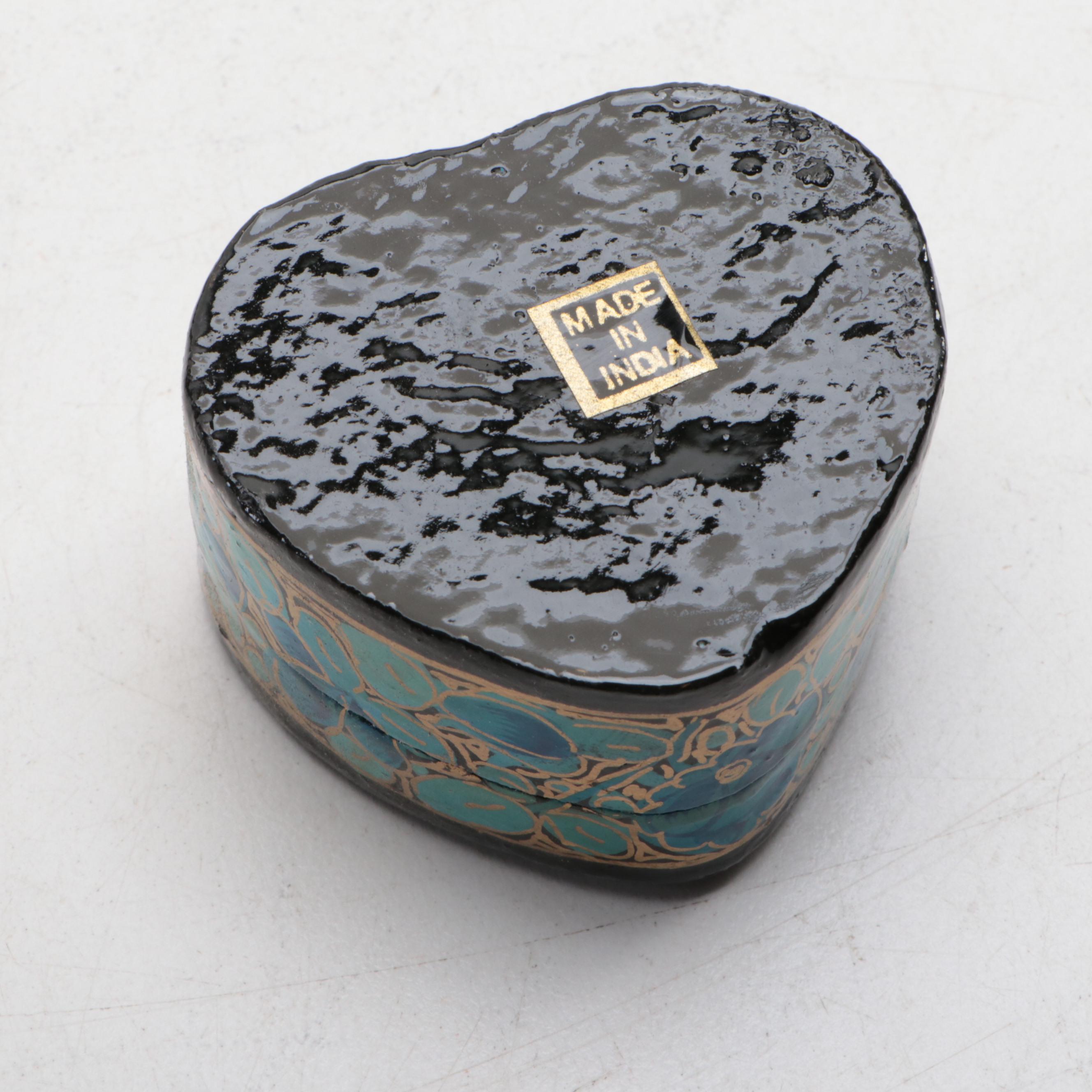 Indonesian Hand-Carved and Painted Wood Lidded Box with Lacquerware Boxes