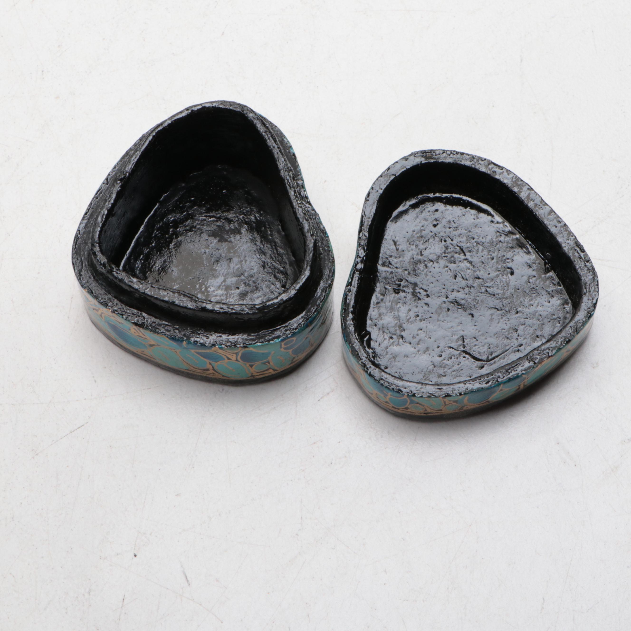 Indonesian Hand-Carved and Painted Wood Lidded Box with Lacquerware Boxes