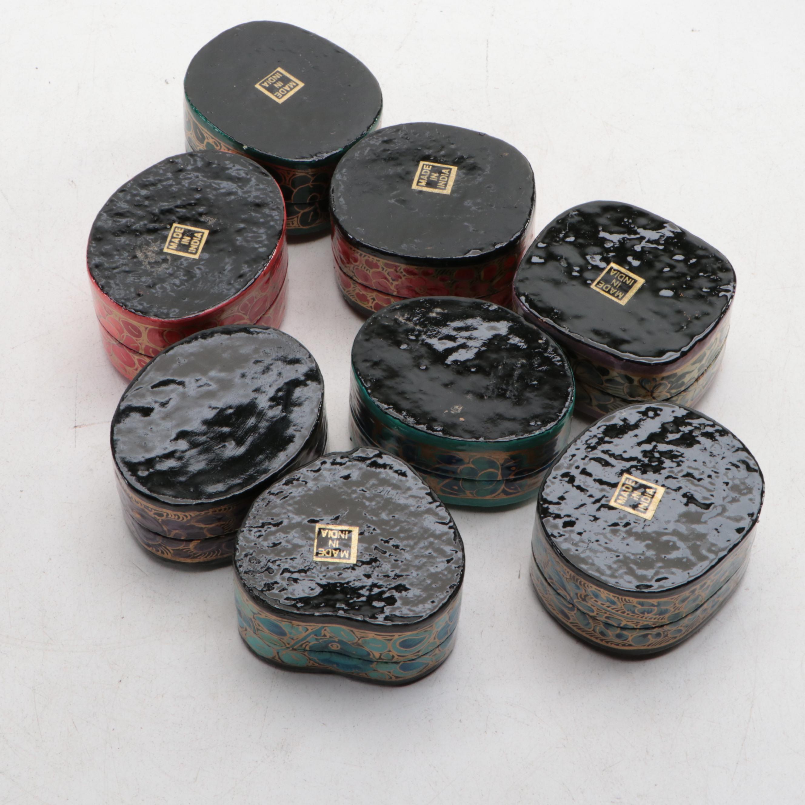 Indonesian Hand-Carved and Painted Wood Lidded Box with Lacquerware Boxes