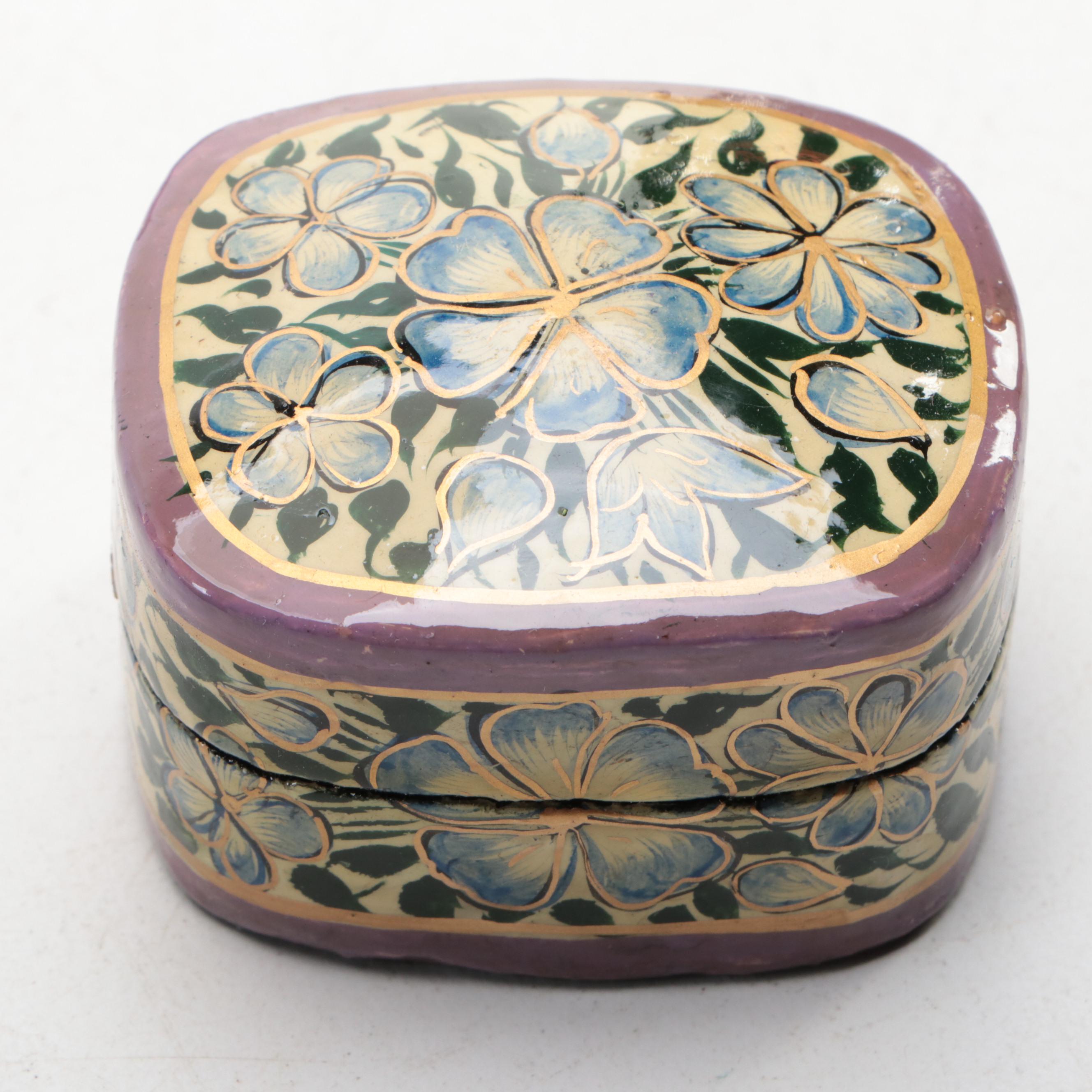 Indonesian Hand-Carved and Painted Wood Lidded Box with Lacquerware Boxes