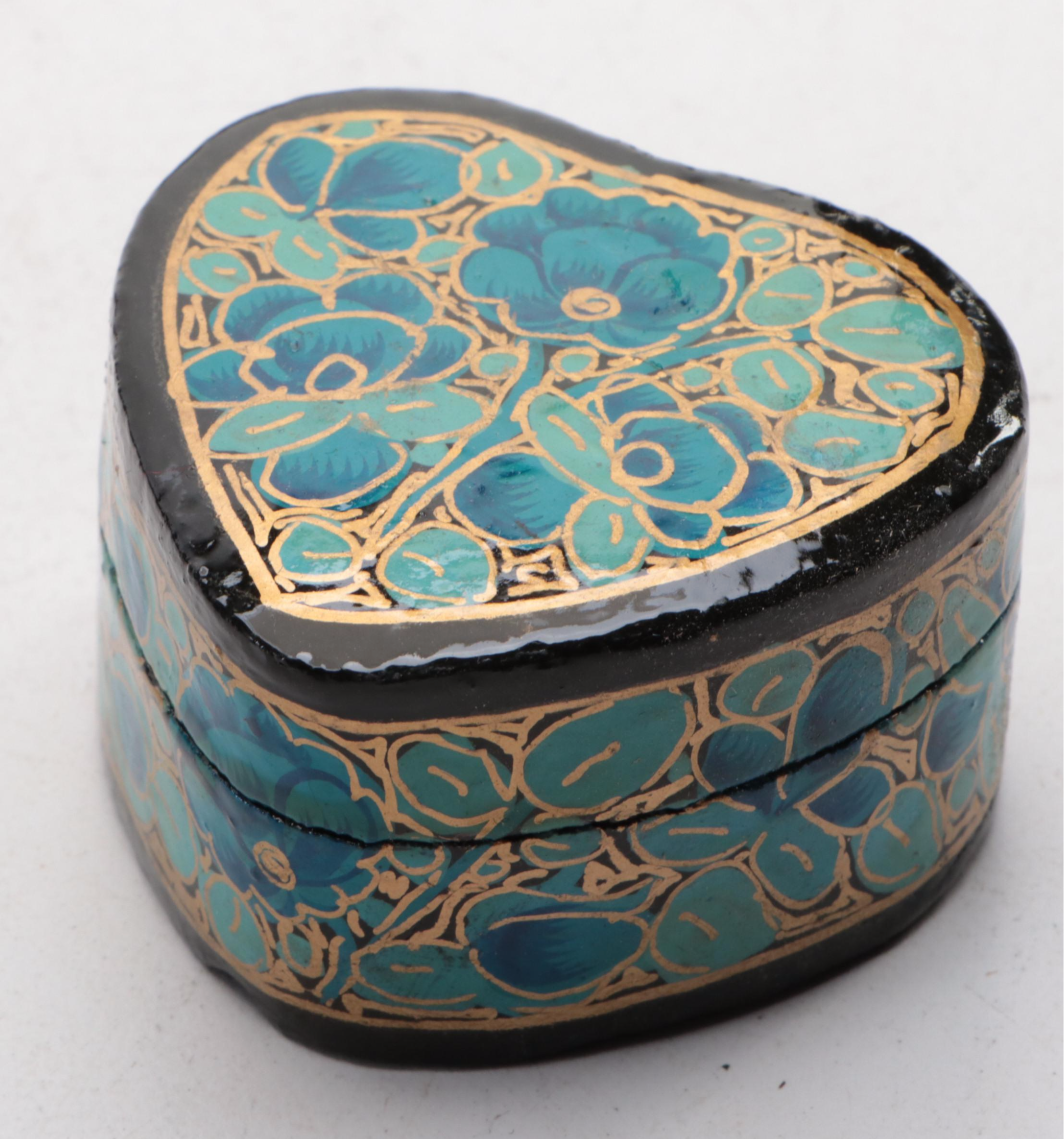 Indonesian Hand-Carved and Painted Wood Lidded Box with Lacquerware Boxes