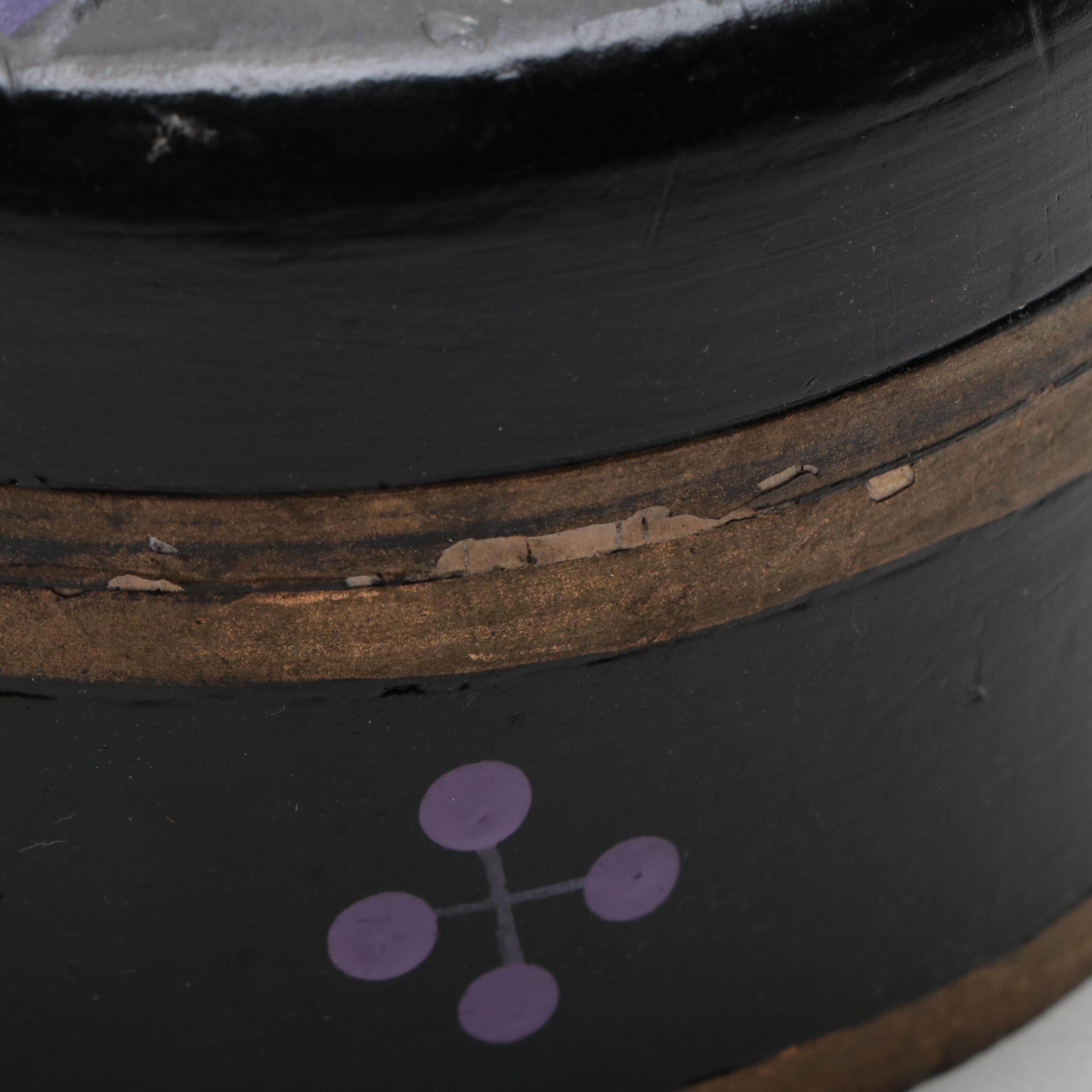 Indonesian Hand-Carved and Painted Wood Lidded Box with Lacquerware Boxes