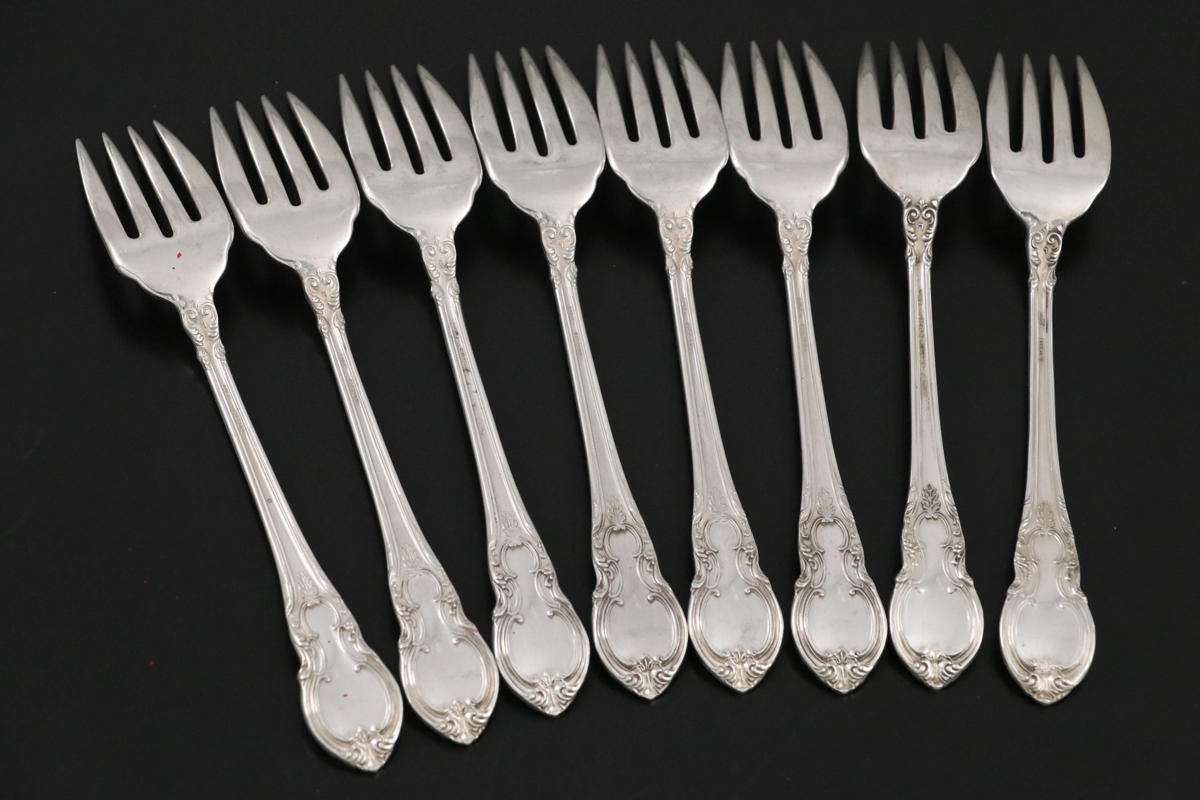 Lunt "American Victorian" Sterling Silver Teaspoons and Individual Salad Forks