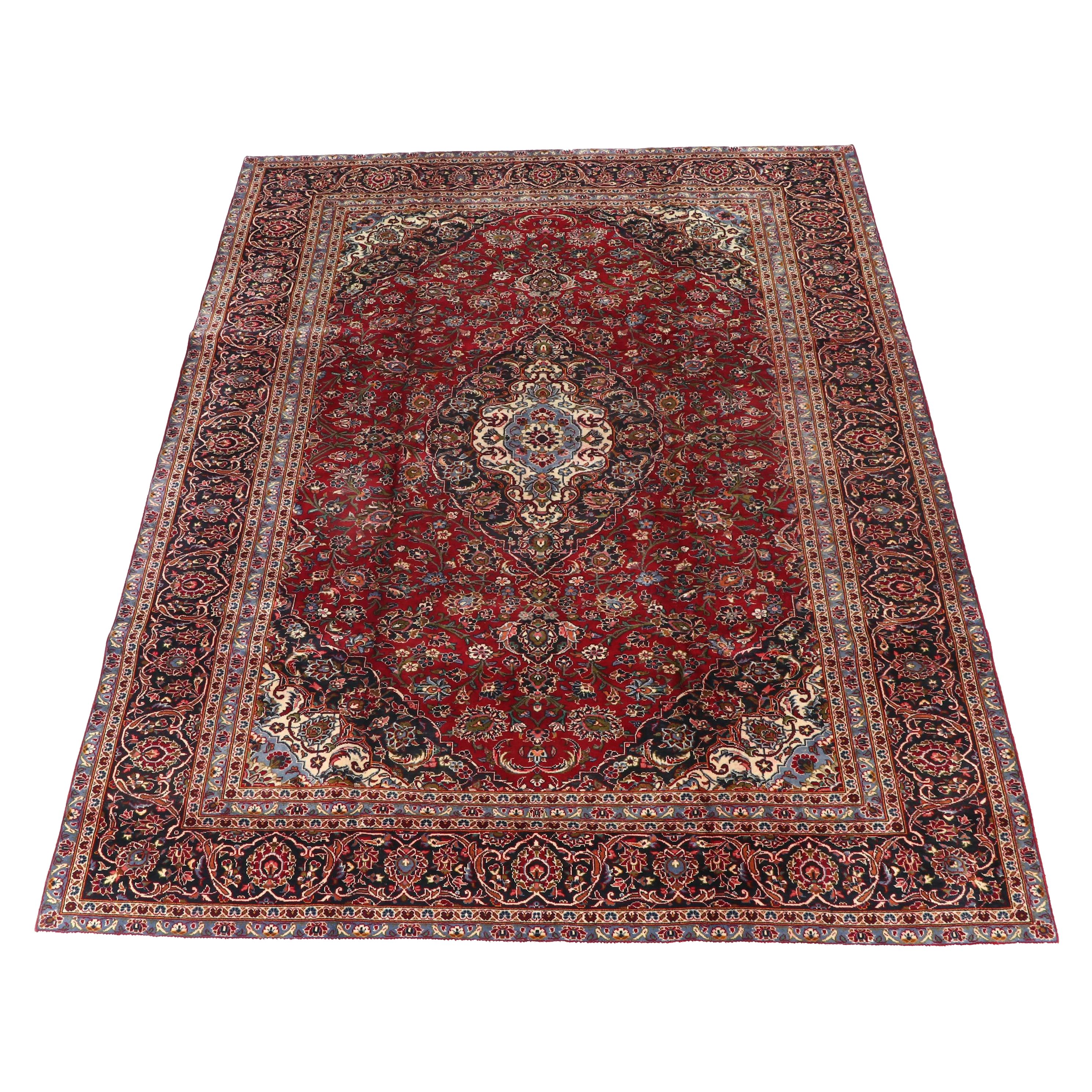 9'4 x 12'8 Hand-Knotted Persian Kashan Room-Sized Rug