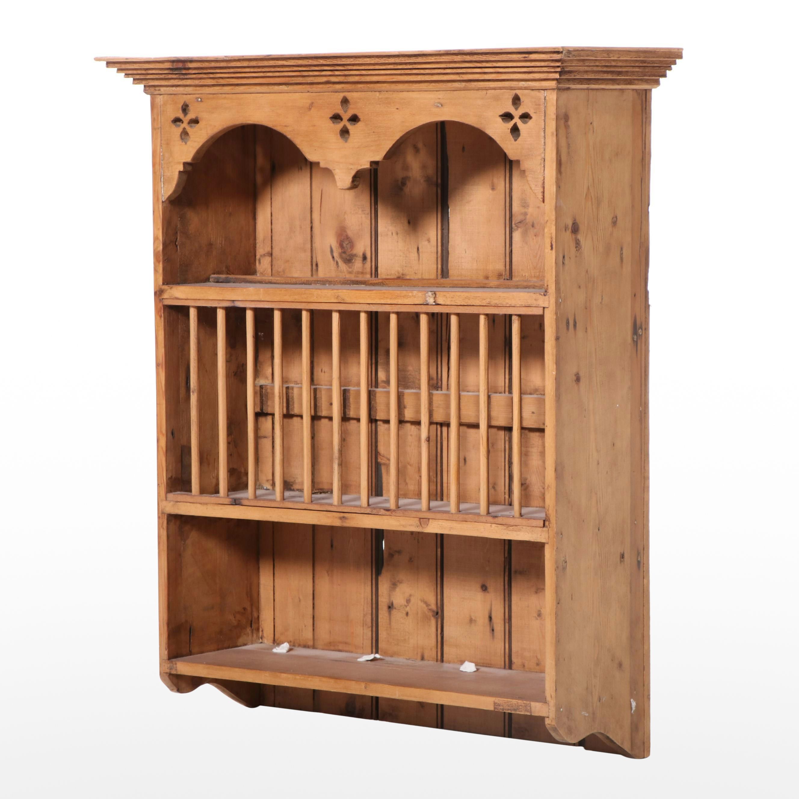 American Primitive Pine Wall Mount Plate Rack, 19th Century