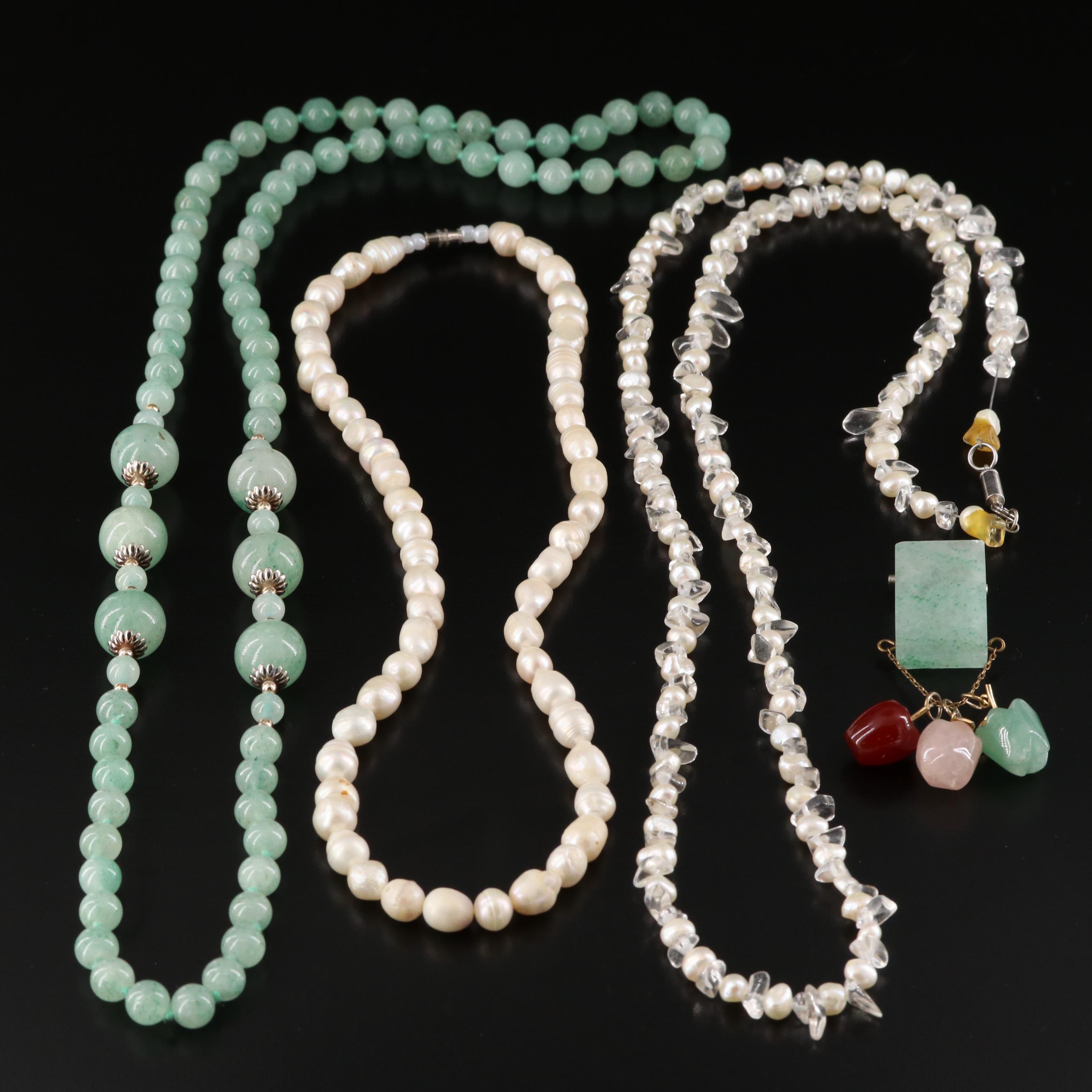 Aventurine, Pearl and Gemstone Necklaces and Pin