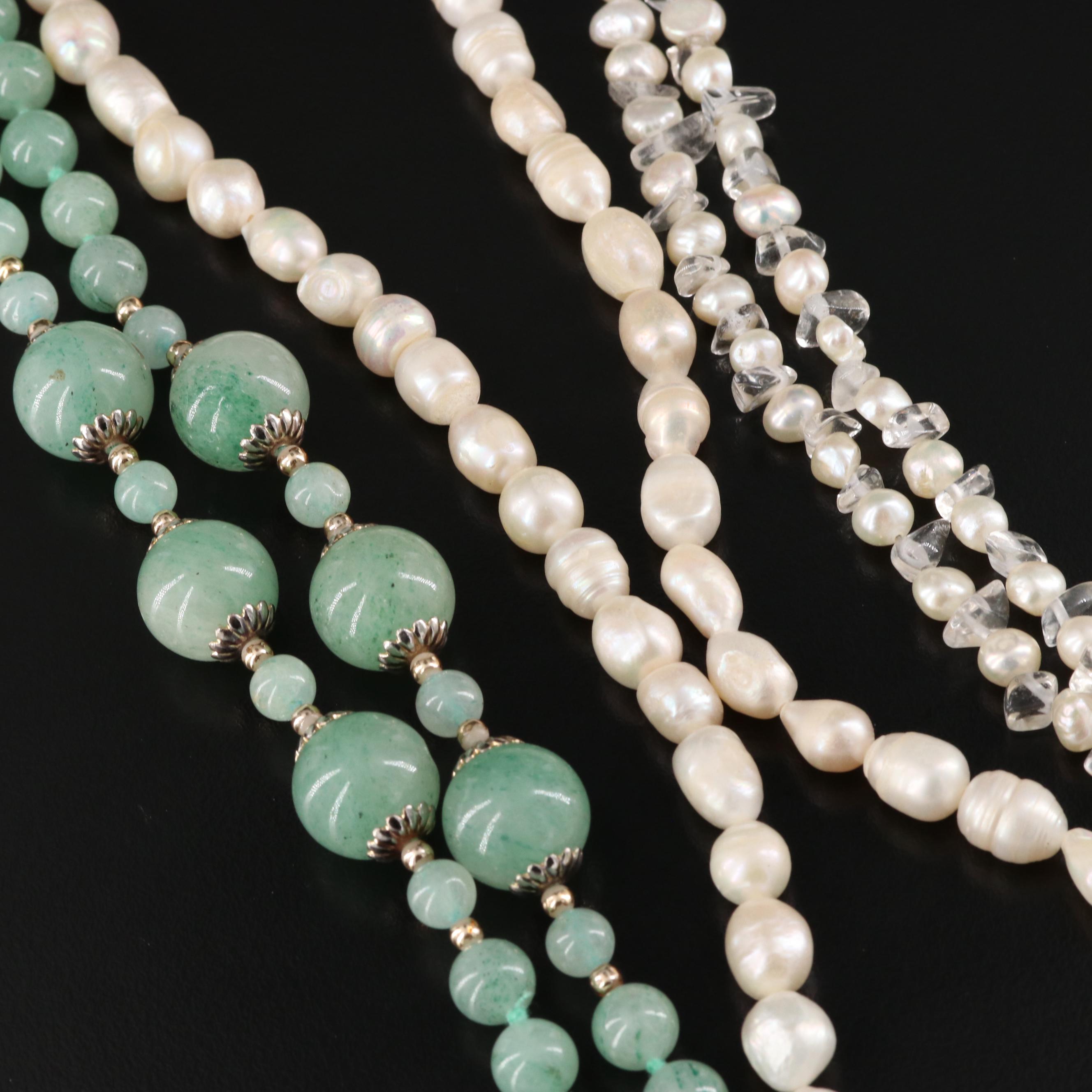 Aventurine, Pearl and Gemstone Necklaces and Pin