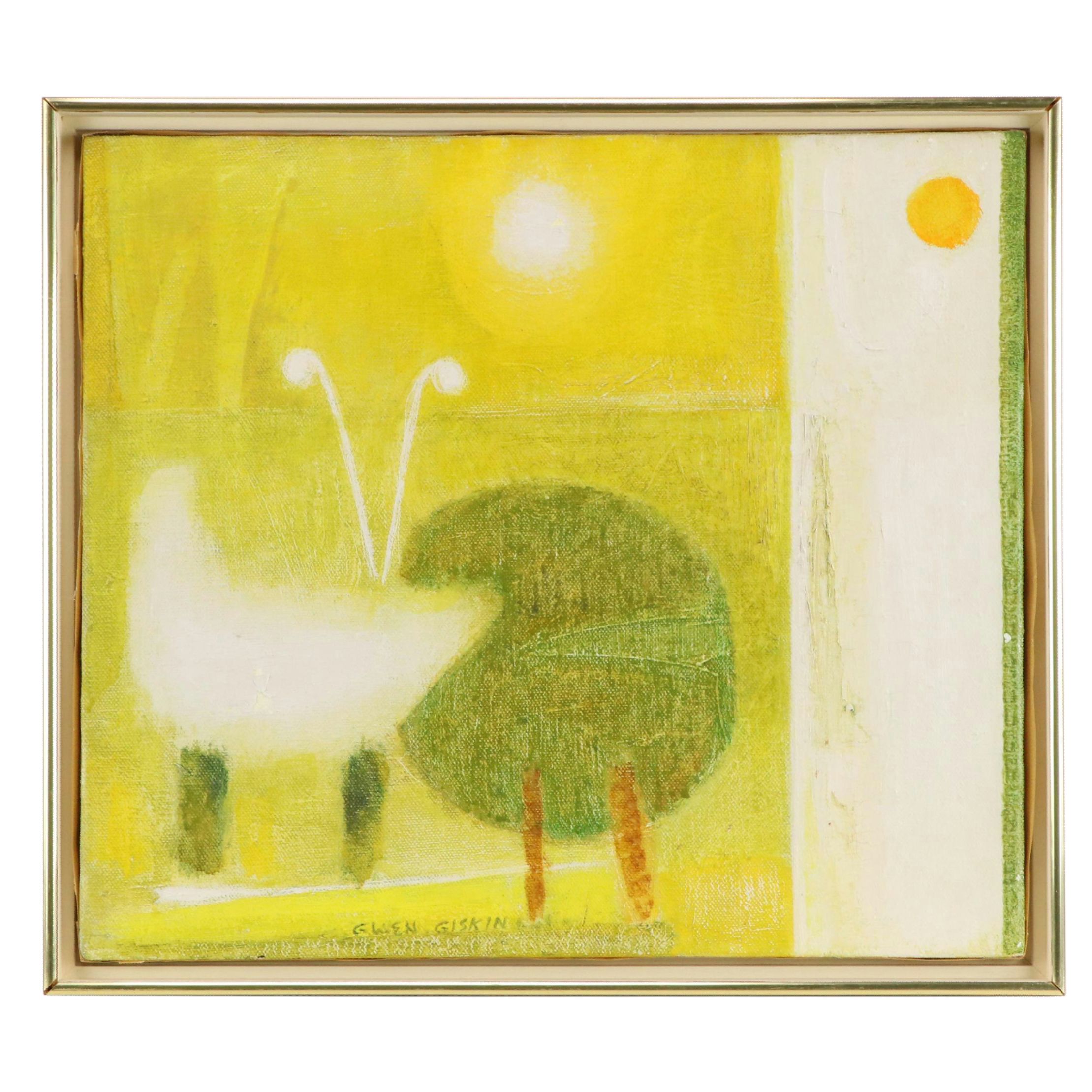 Gwen Giskin Modernist Oil Painting, Circa 1960
