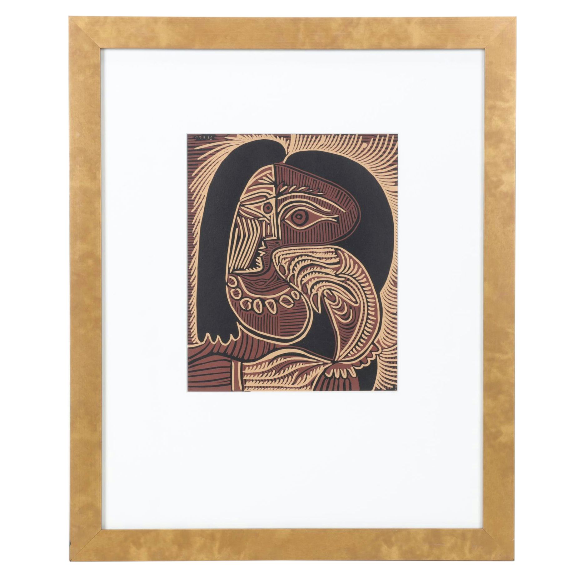 Pablo Picasso Linocut "Head of a Woman with a Necklace," 1962