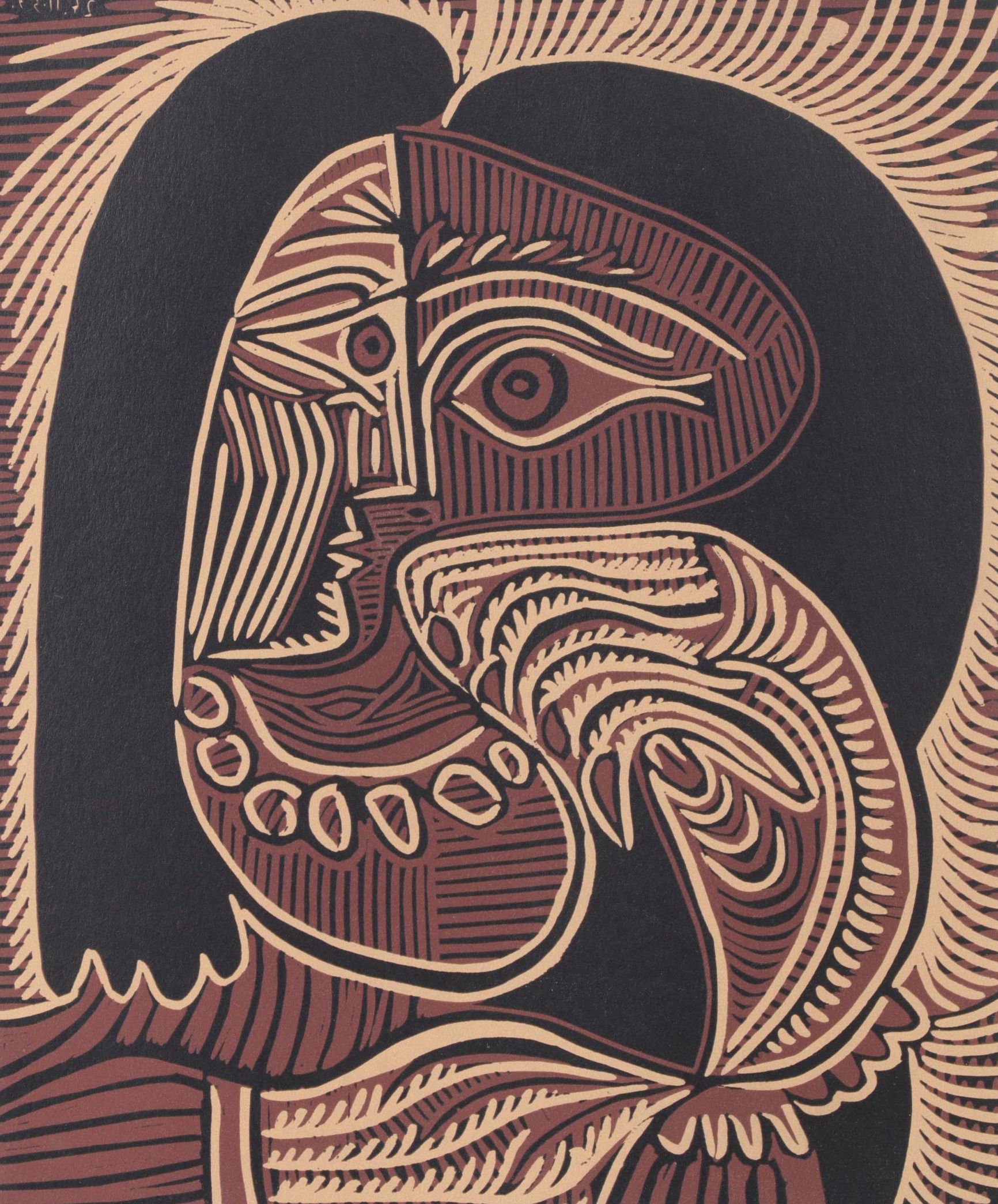 Pablo Picasso Linocut "Head of a Woman with a Necklace," 1962