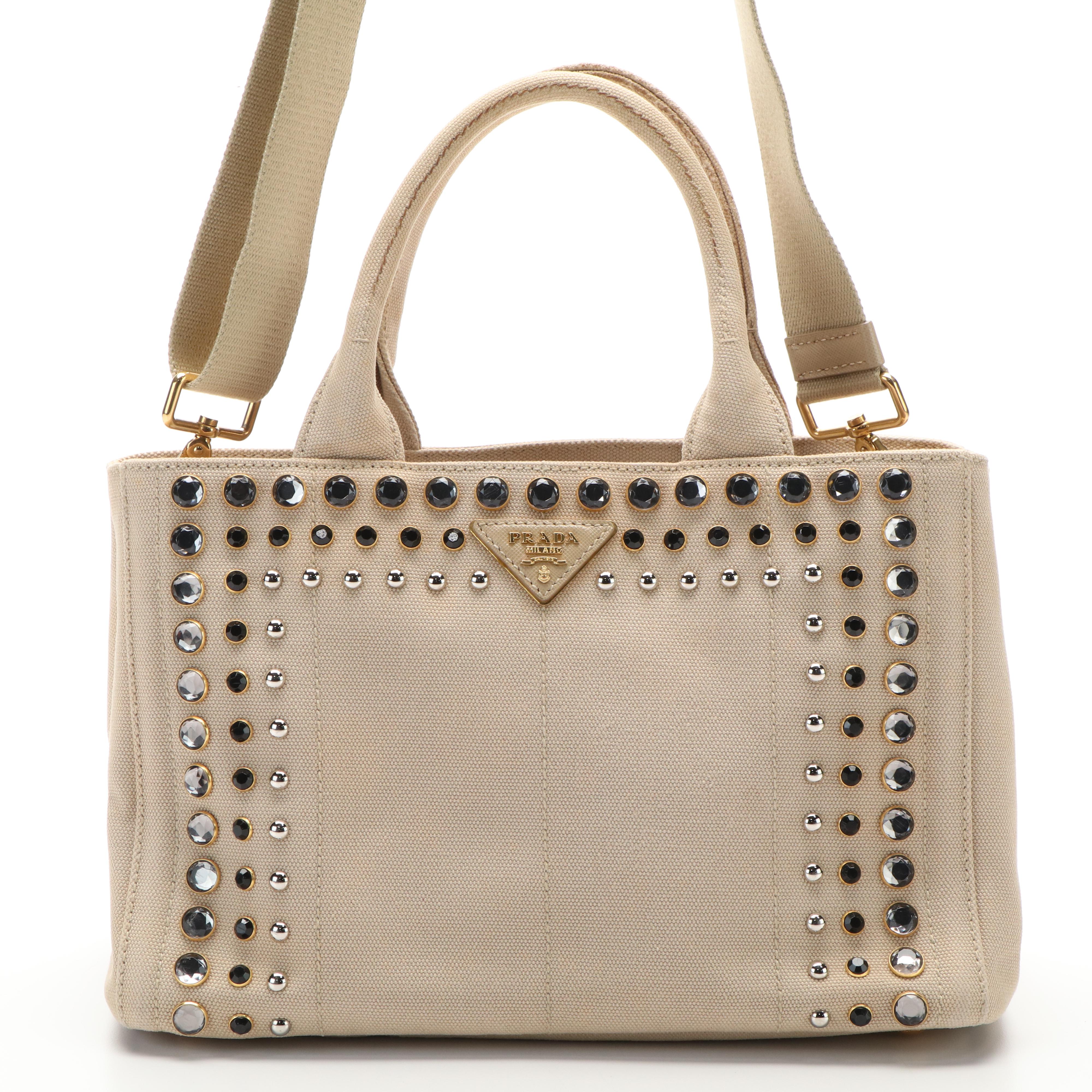 Prada Beige Canvas Bijoux Kanapa PM Handbag
