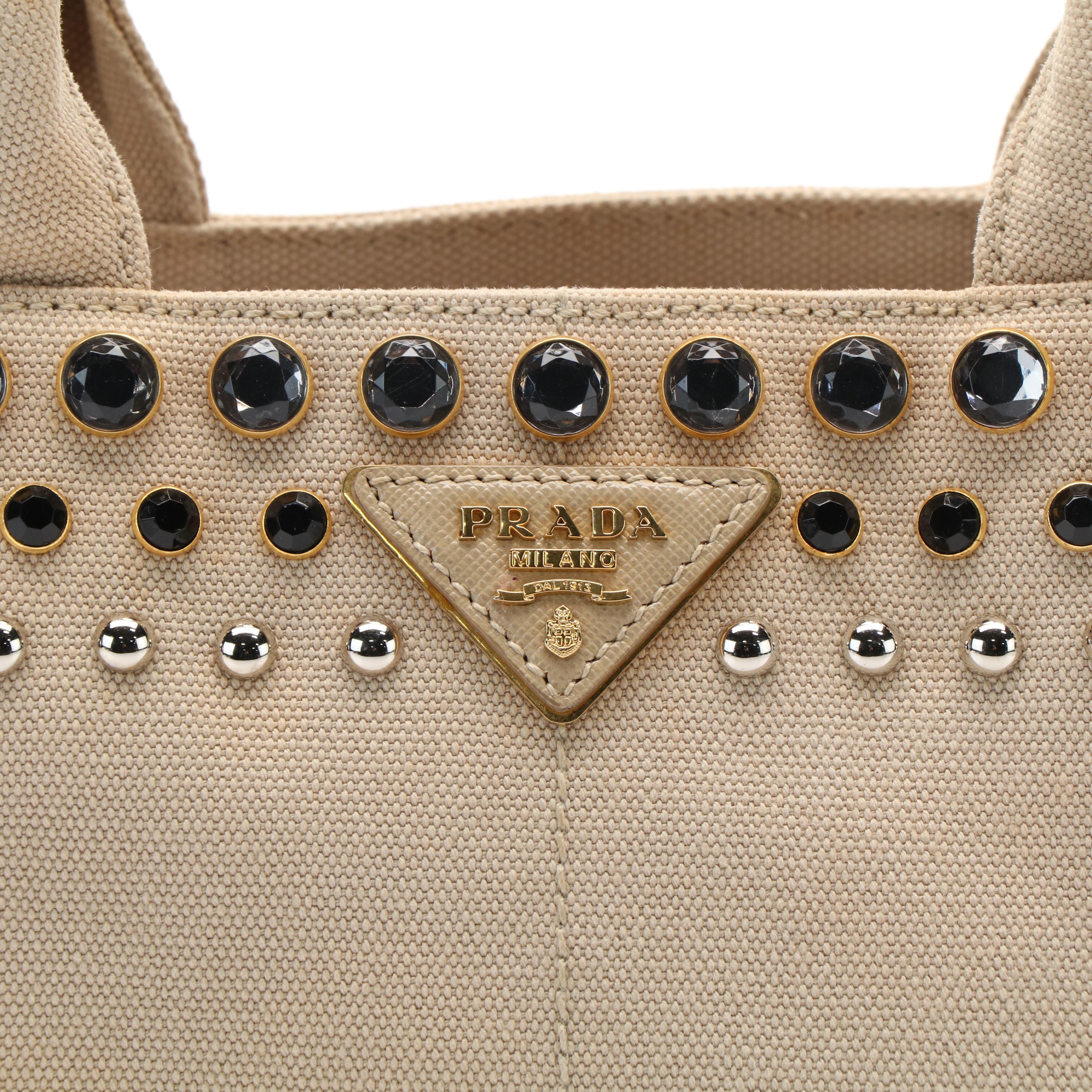 Prada Beige Canvas Bijoux Kanapa PM Handbag