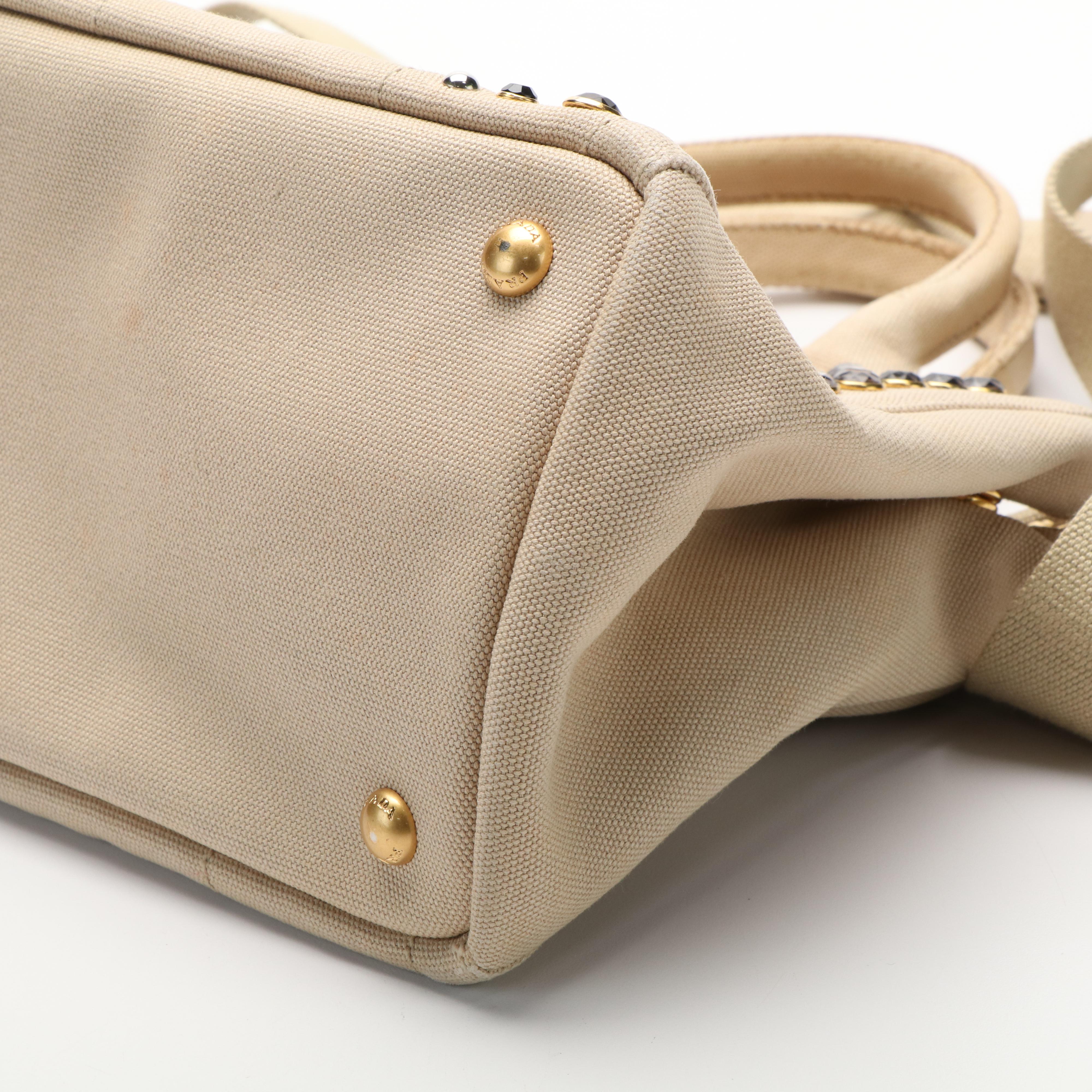 Prada Beige Canvas Bijoux Kanapa PM Handbag