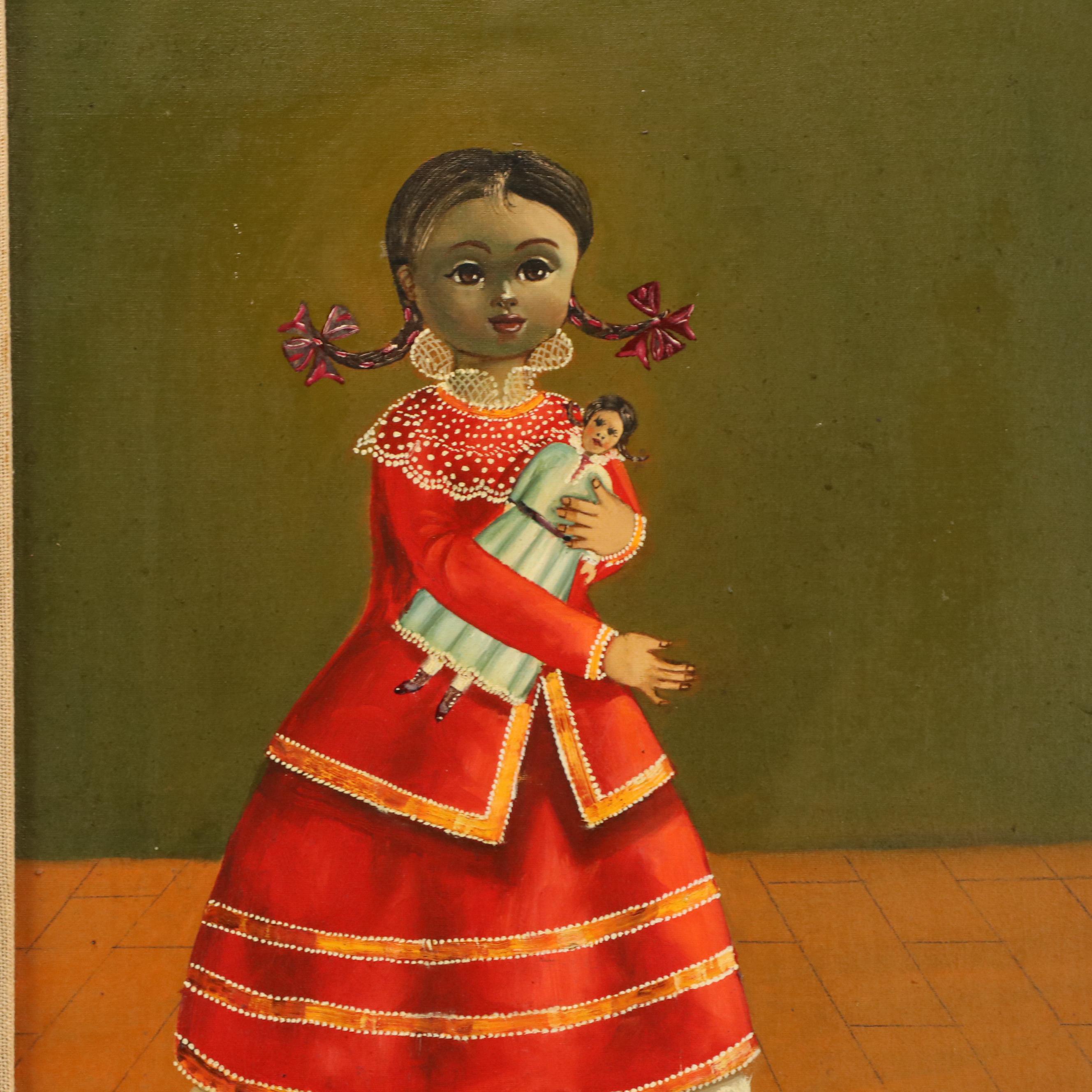 Agapito Labios Folk Oil Portrait of Young Girl, Mid 20th Century