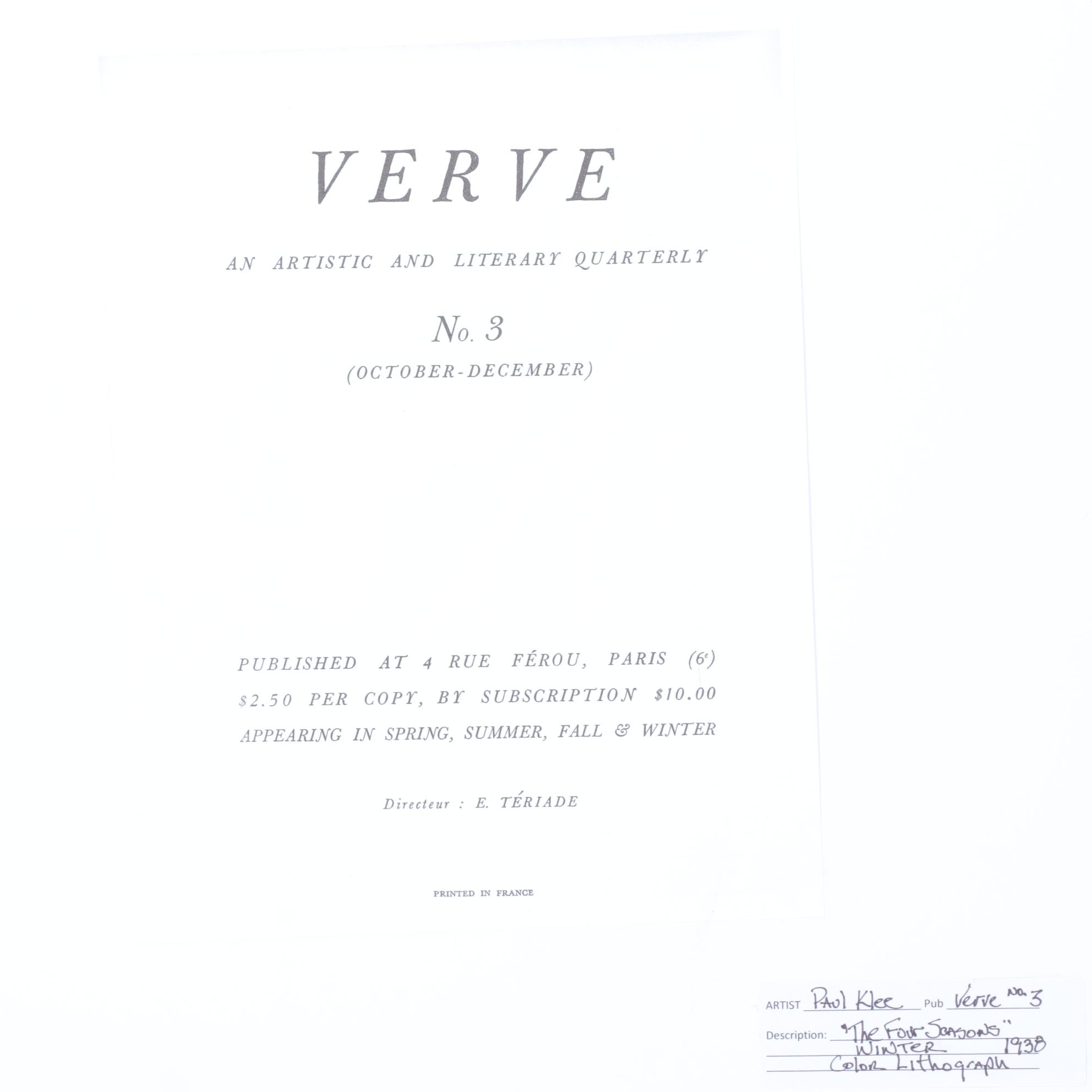 Paul Klee Color Lithograph "L'hiver" for "Verve," 1938