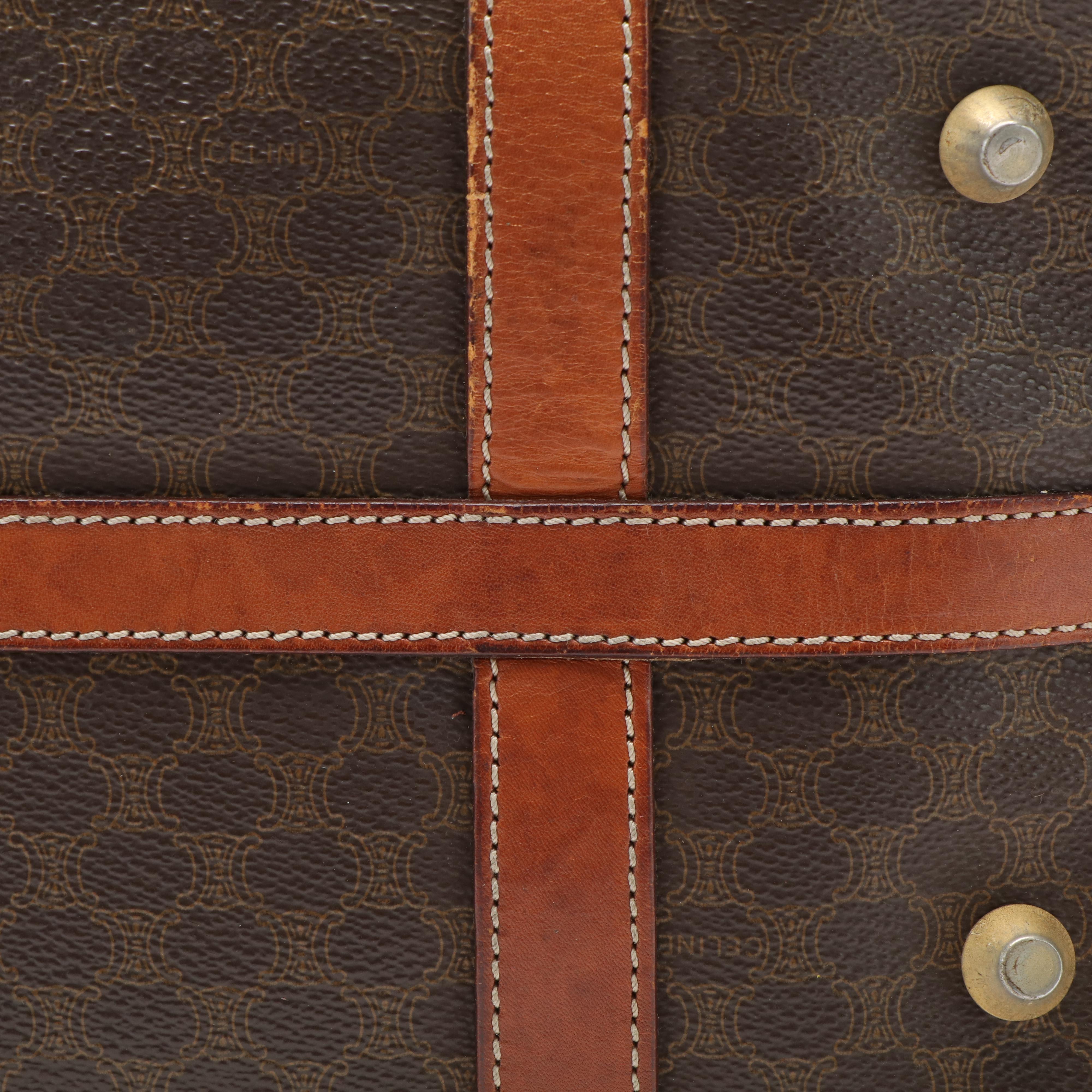 Celine Macadam Blason Boston Bag in Brown Coated Canvas and Leather