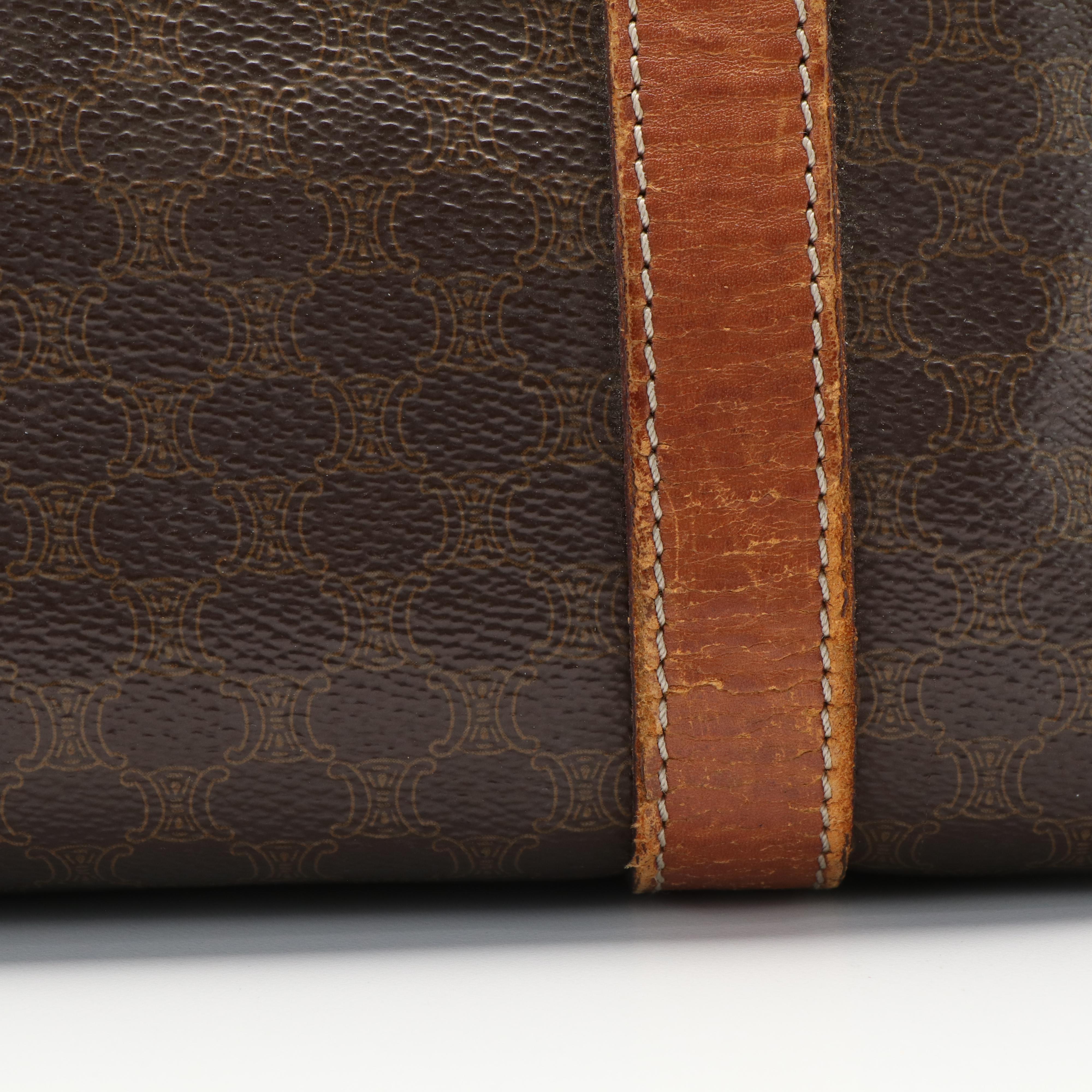 Celine Macadam Blason Boston Bag in Brown Coated Canvas and Leather