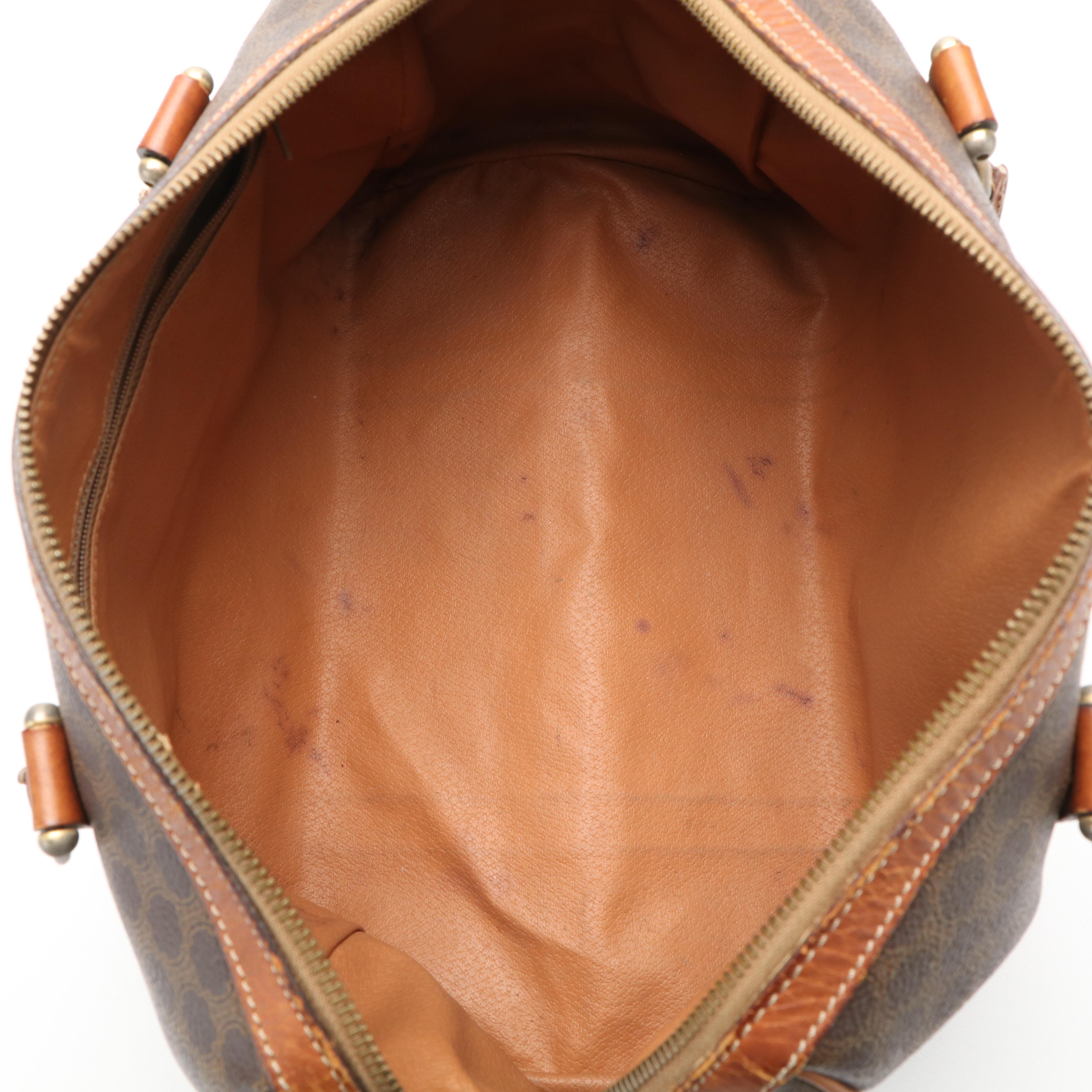 Celine Macadam Blason Boston Bag in Brown Coated Canvas and Leather