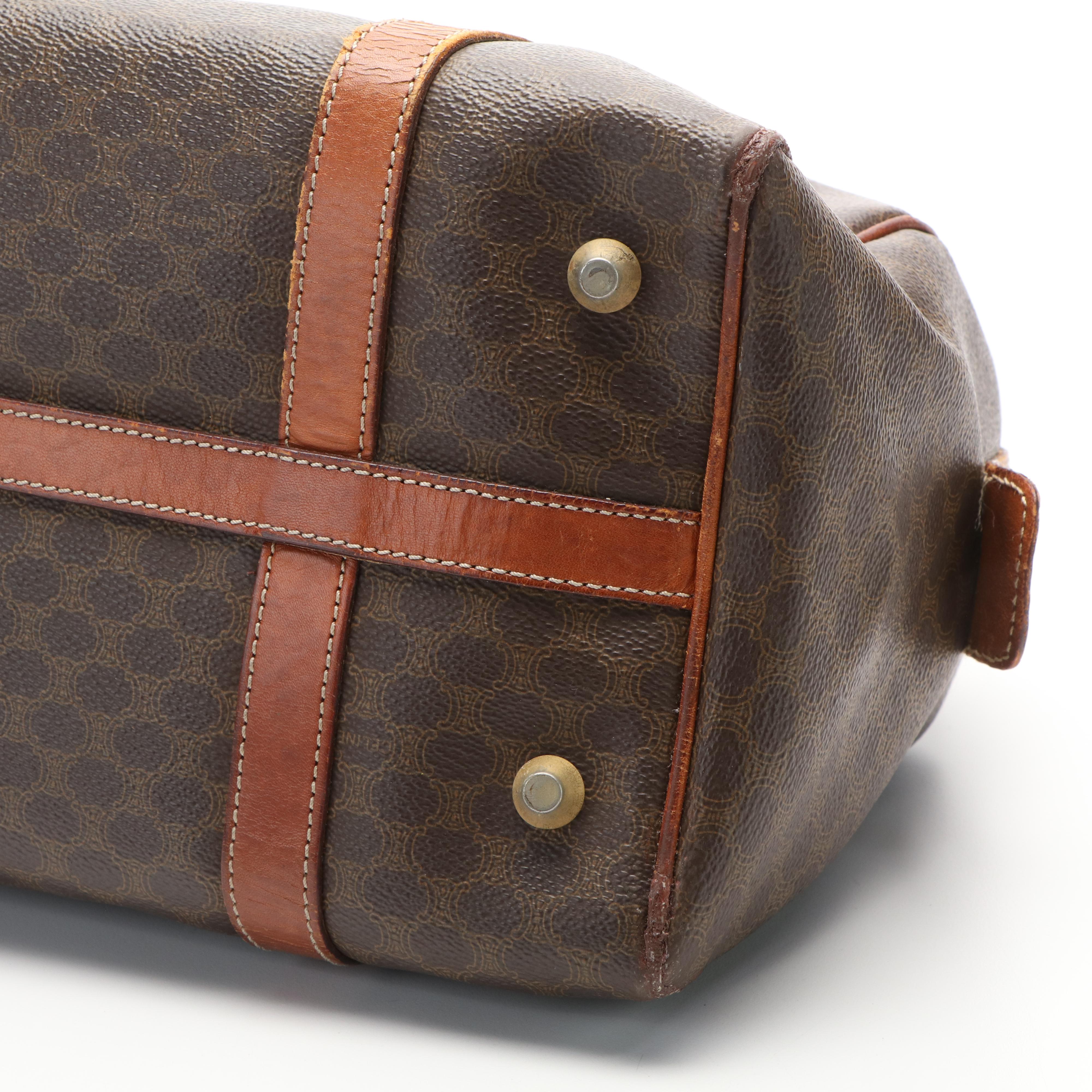 Celine Macadam Blason Boston Bag in Brown Coated Canvas and Leather