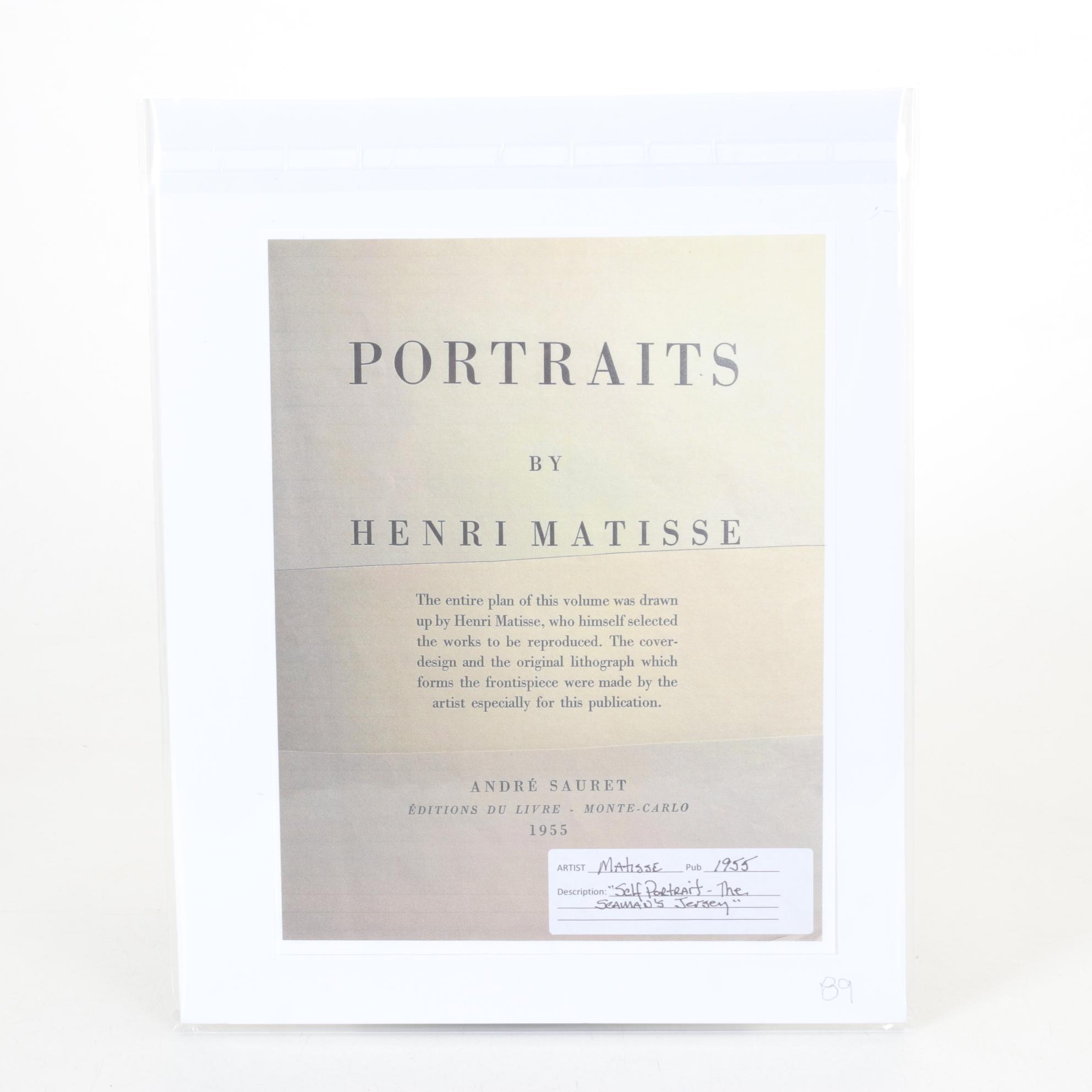 Henri Matisse Reproduction Self-portrait Color Lithograph