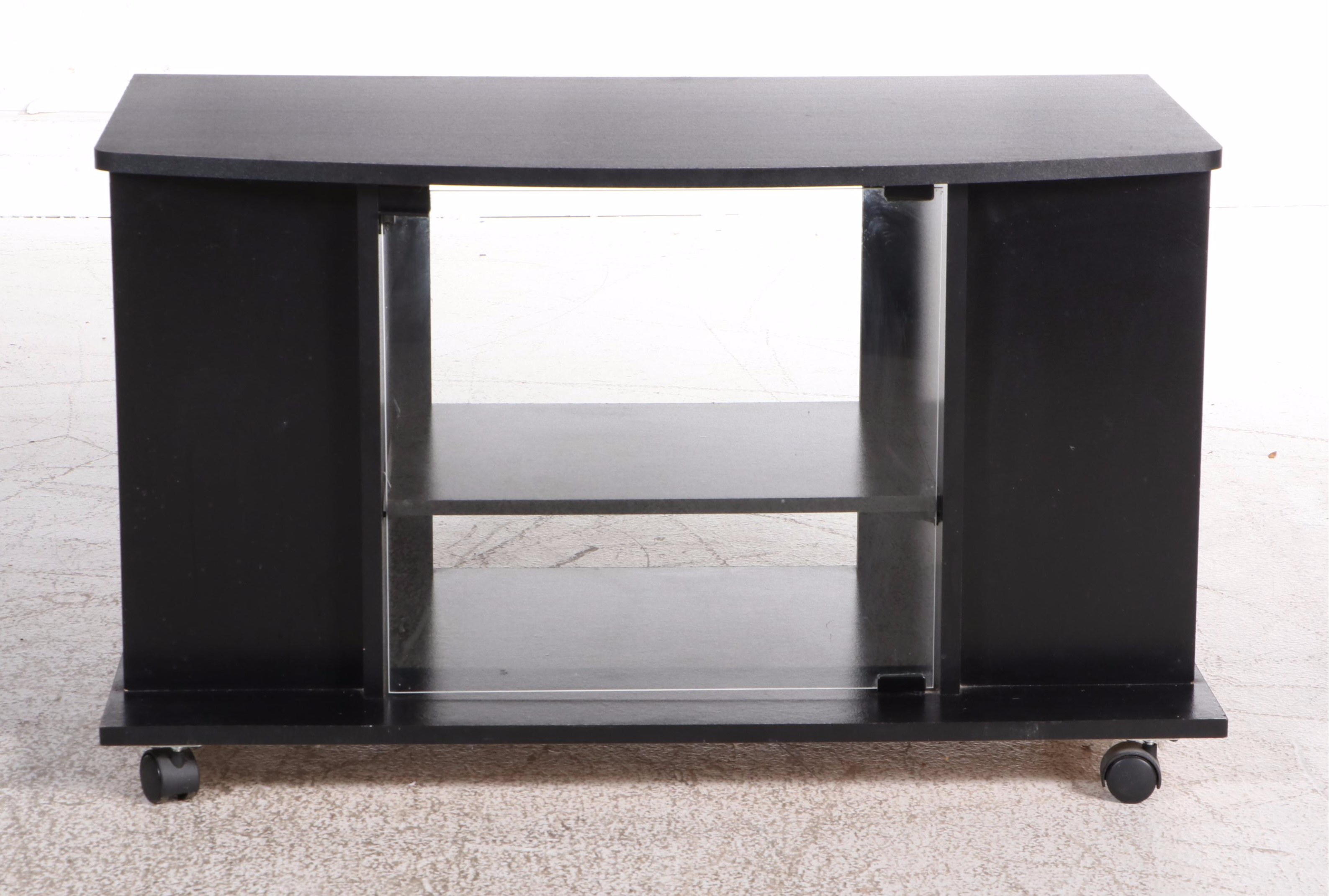 Contemporary Black Wheeled Entertainment Stand