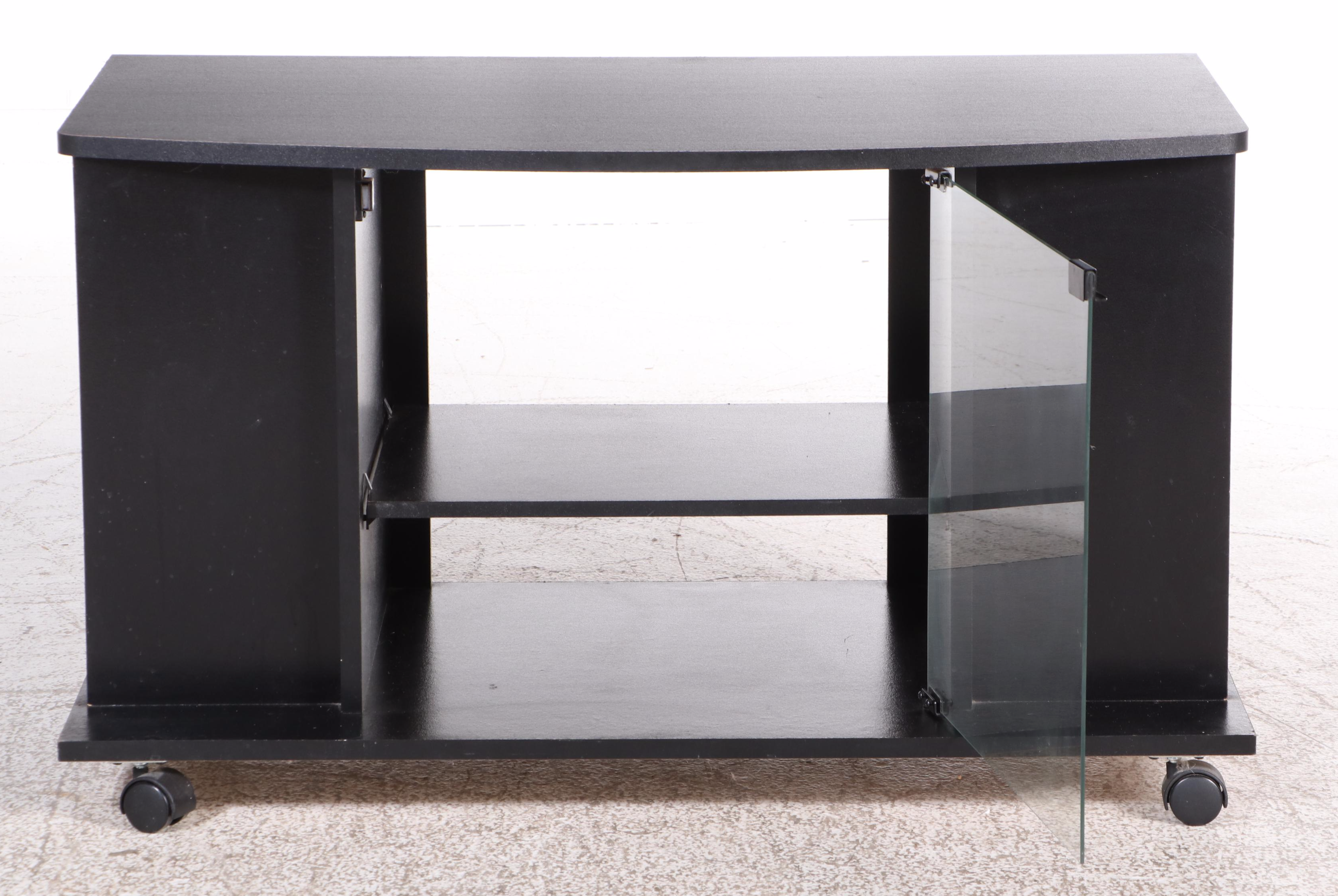 Contemporary Black Wheeled Entertainment Stand