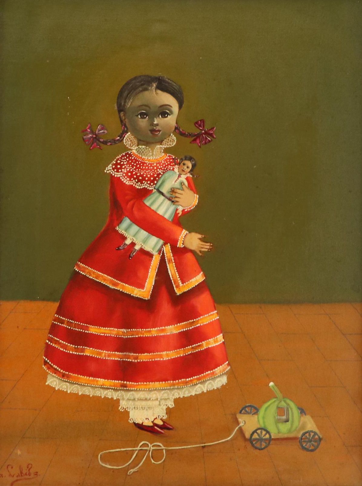 Agapito Labios Folk Oil Portrait of Young Girl, Mid 20th Century