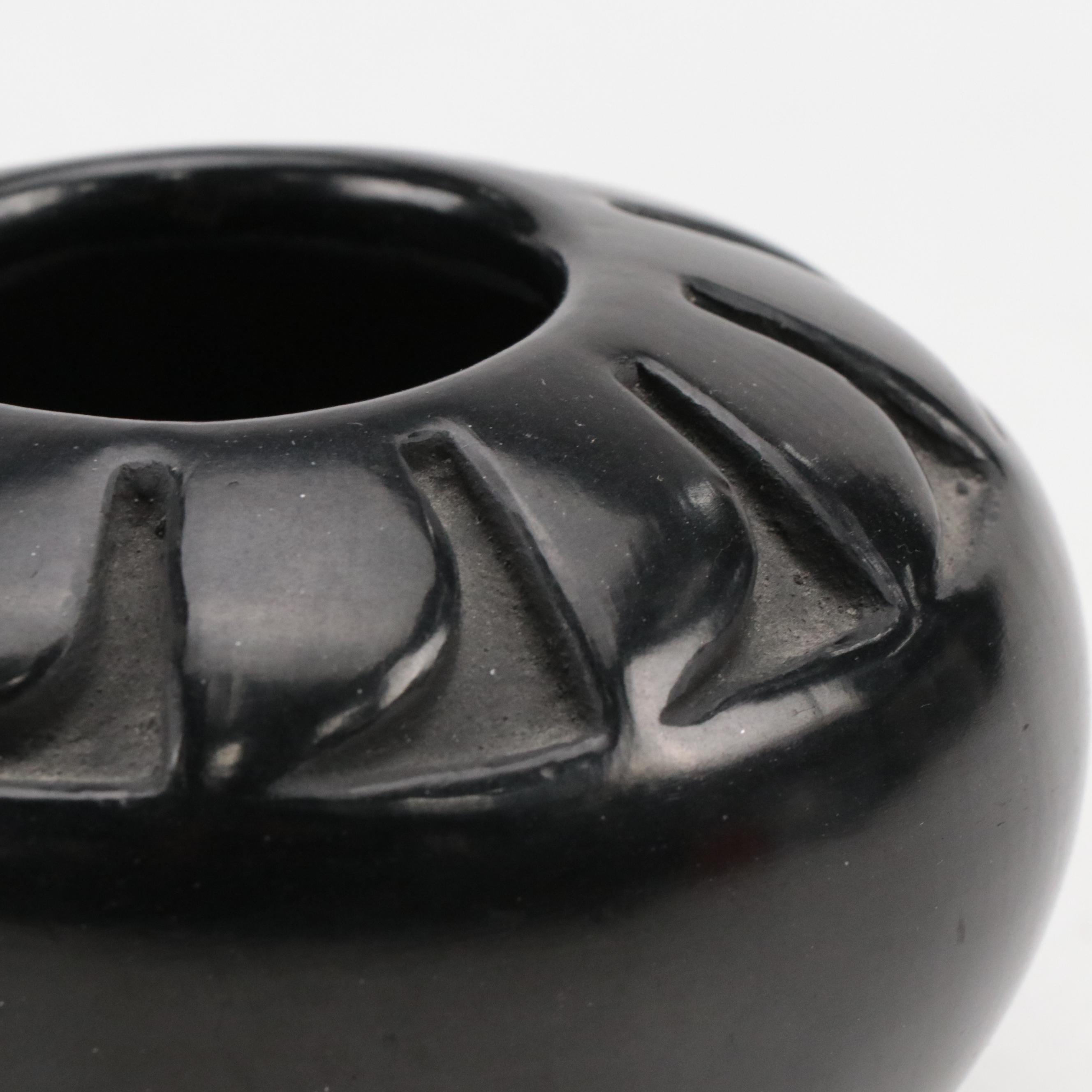 Pueblo Carved Blackware Jar by Flora and Glenda Naranjo