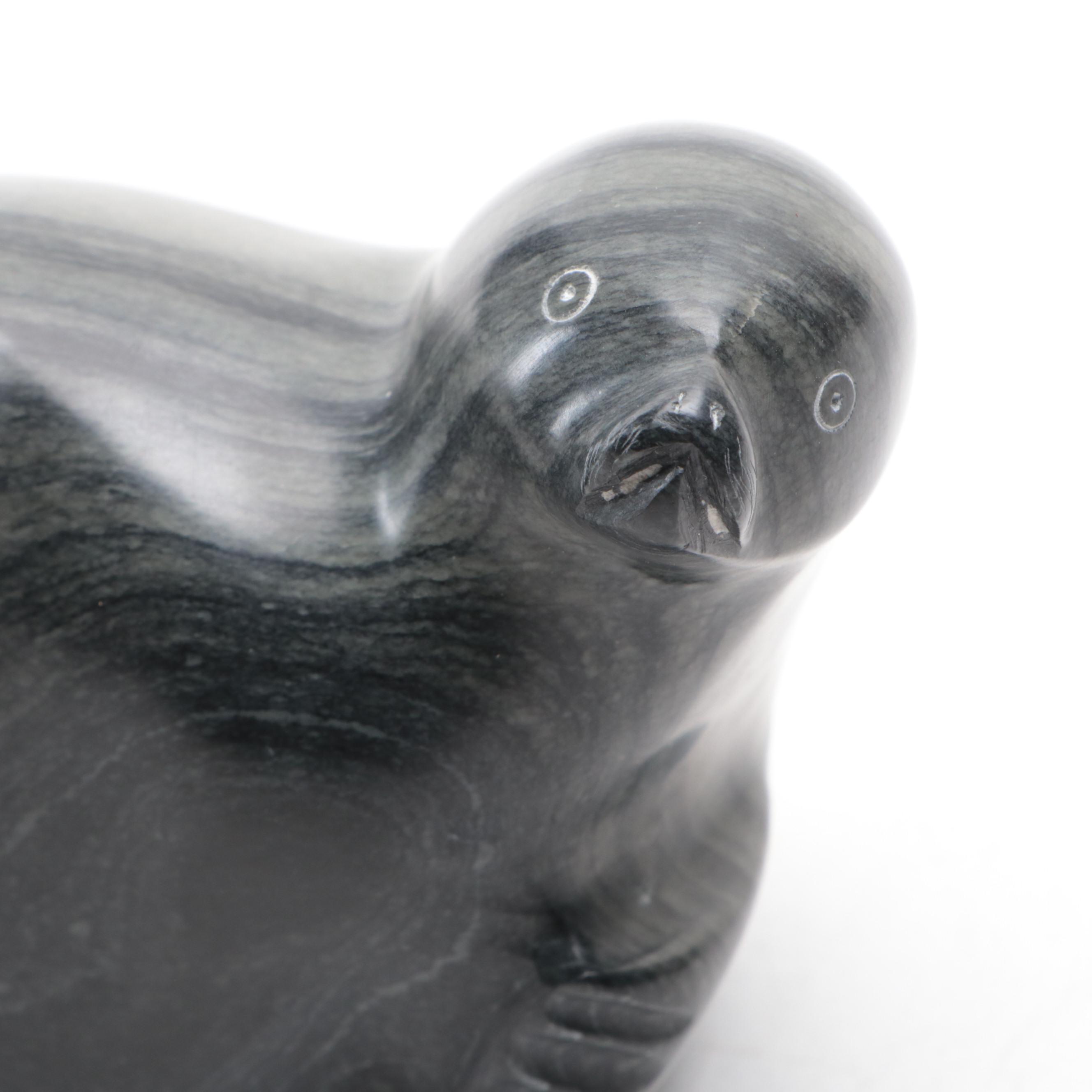 Inuit Carved Soapstone Seal Figurine, Late 20th Century