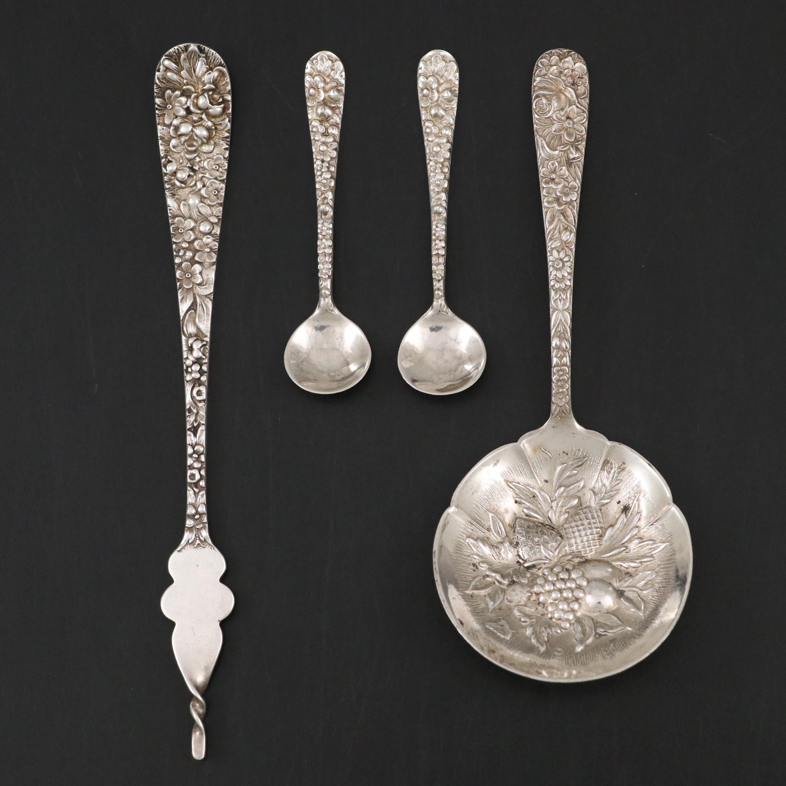 Kirk-Stieff "Stieff Rose" Sterling Butter Pick and Other Sterling Serveware