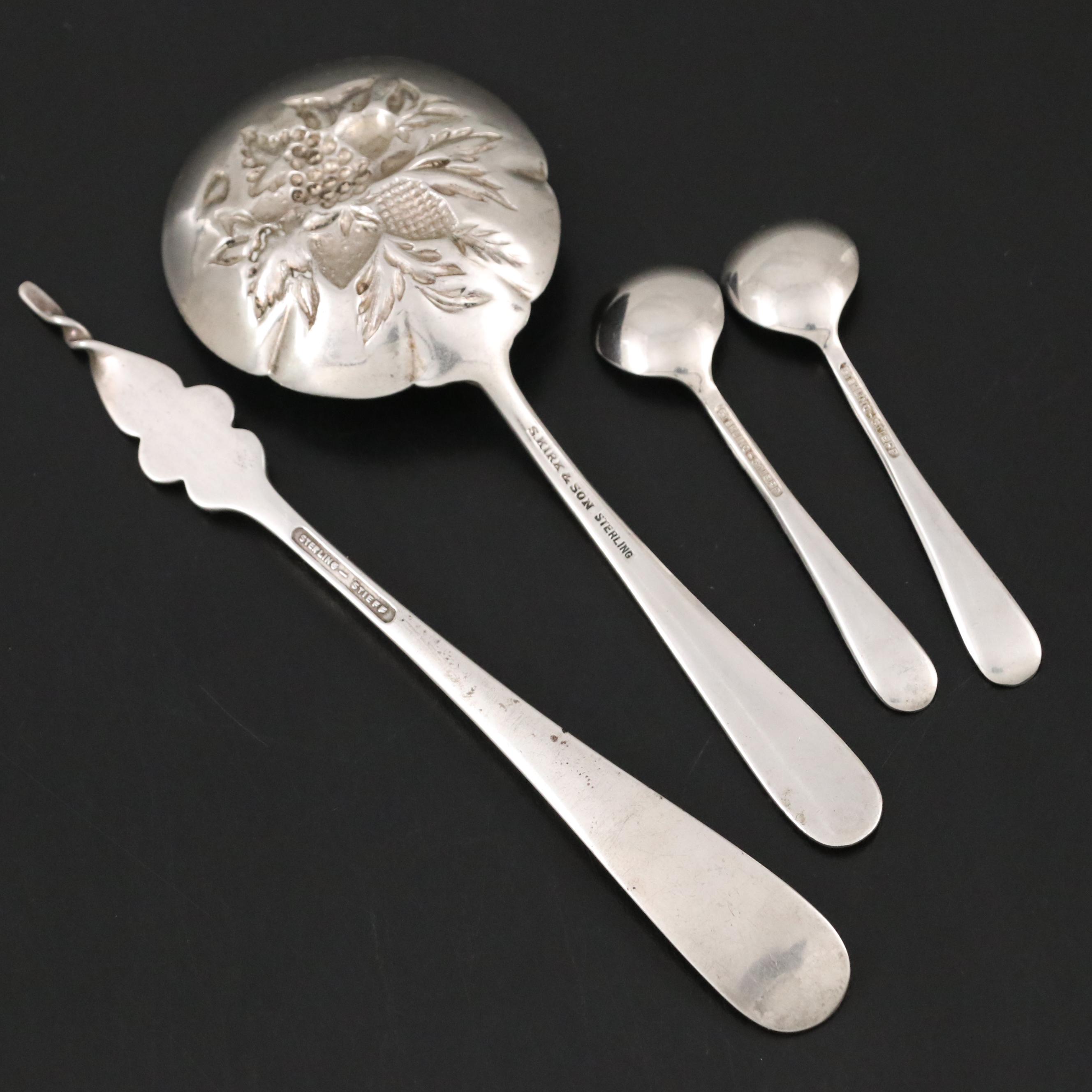 Kirk-Stieff "Stieff Rose" Sterling Butter Pick and Other Sterling Serveware