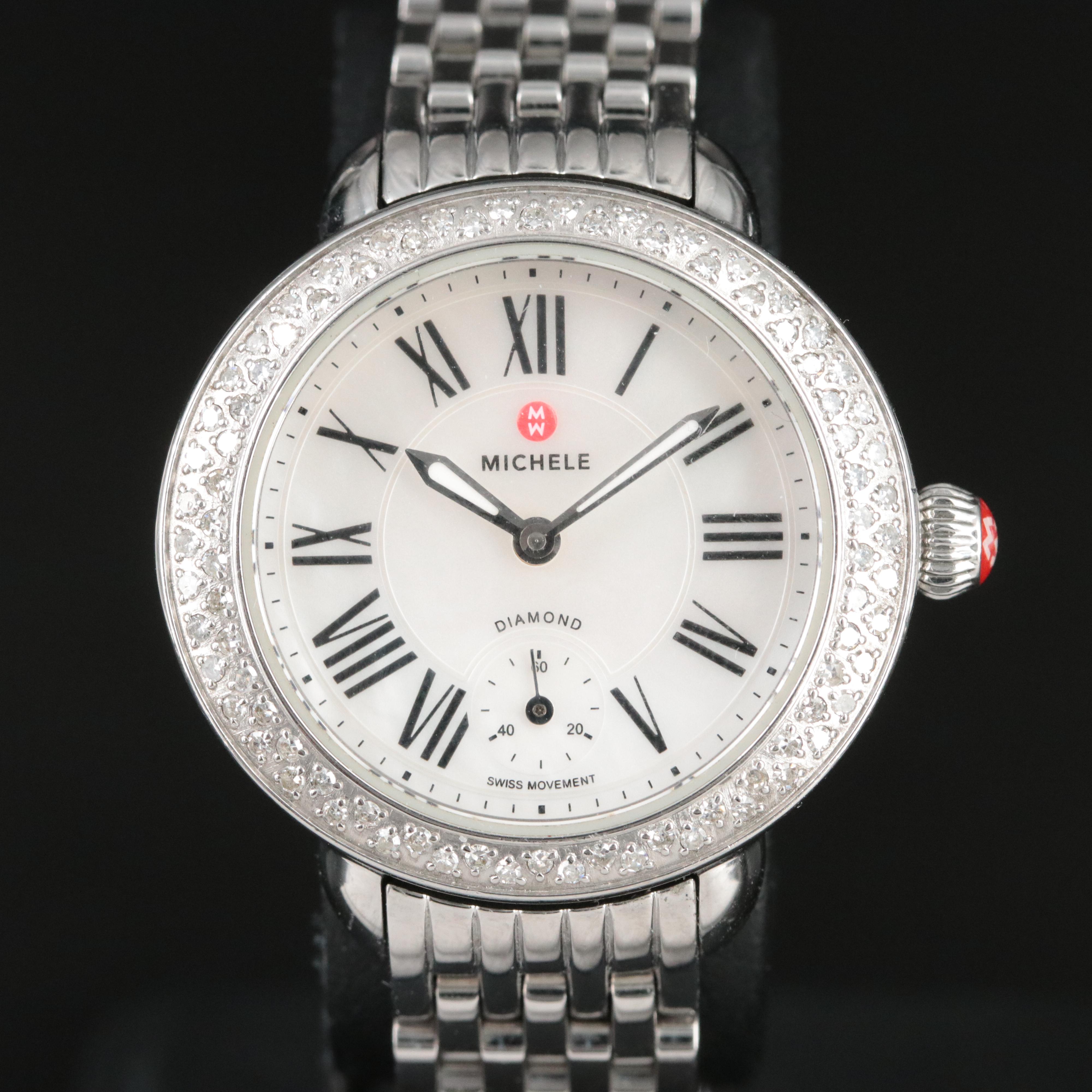 Michele Serein Diamond, Mother-of-Pearl Dial Stainless Steel Watch