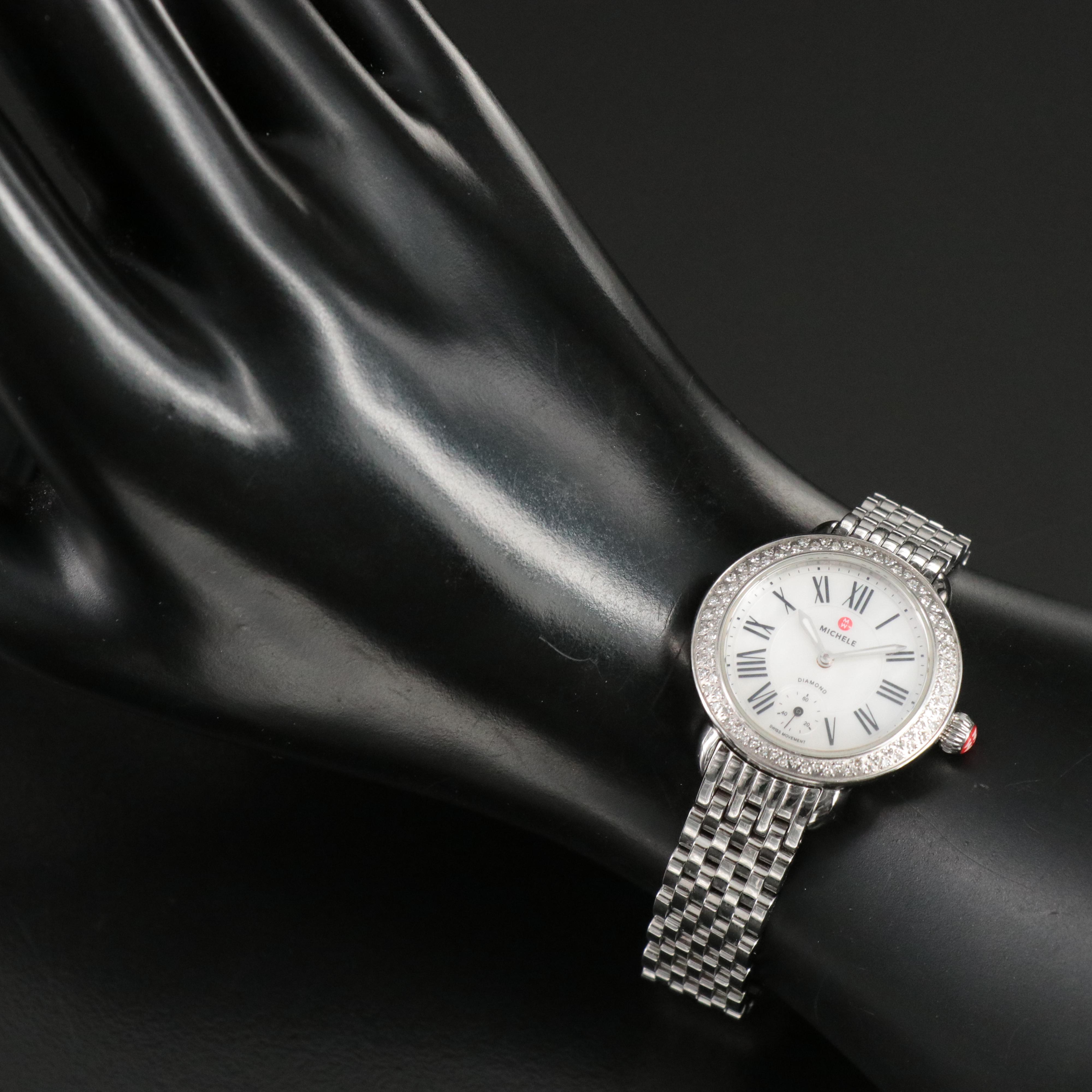 Michele Serein Diamond, Mother-of-Pearl Dial Stainless Steel Watch