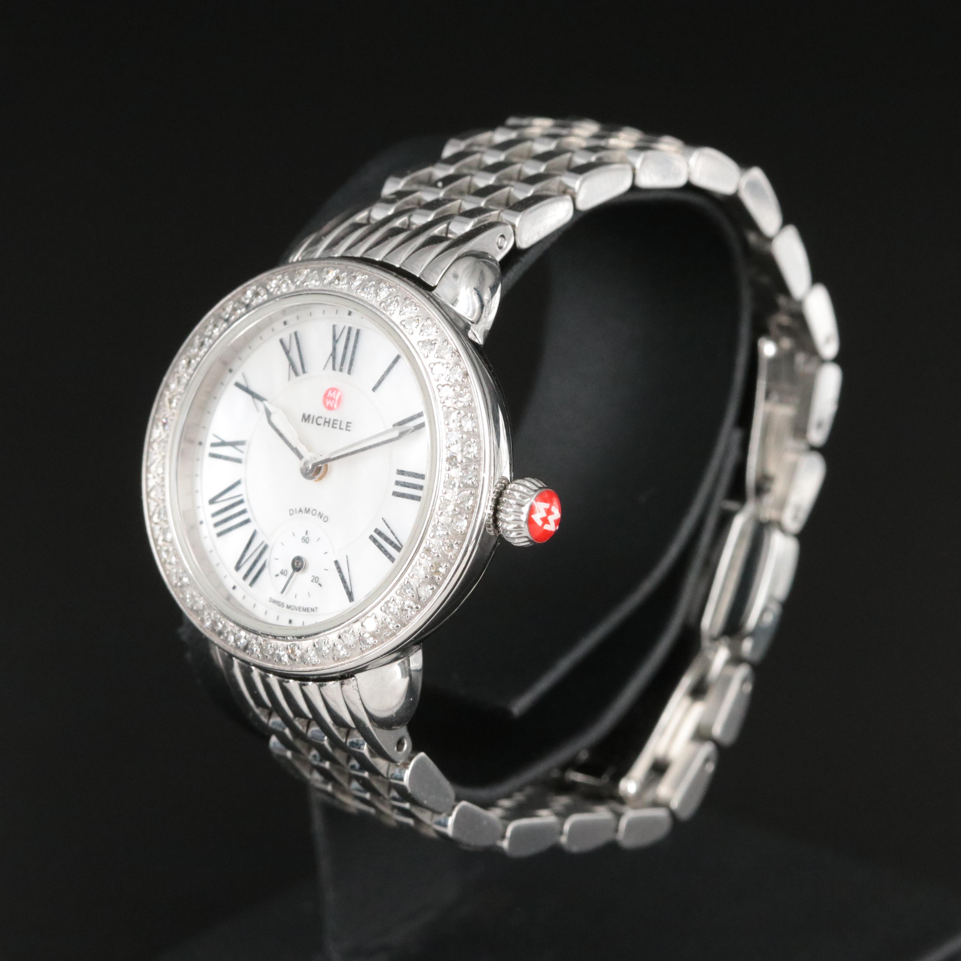 Michele Serein Diamond, Mother-of-Pearl Dial Stainless Steel Watch