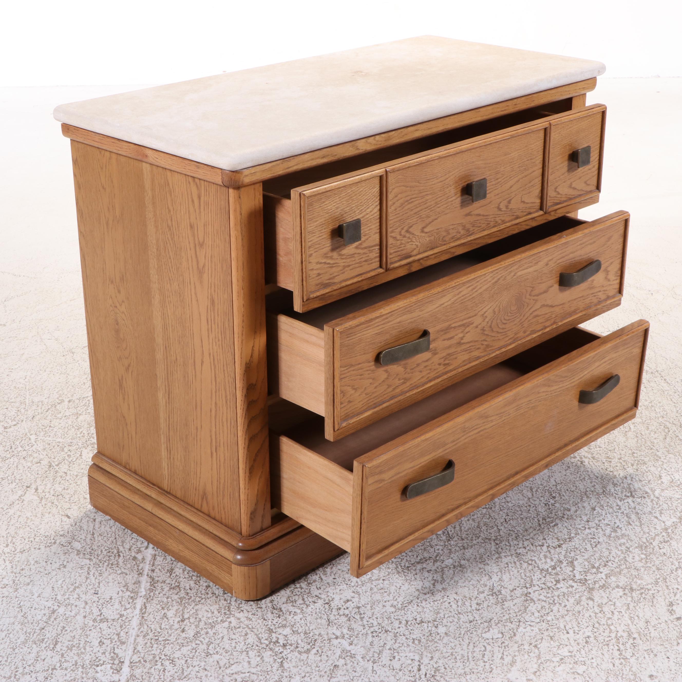 Lane Art Deco Style Oak and Composite Top Three-Drawer Chest
