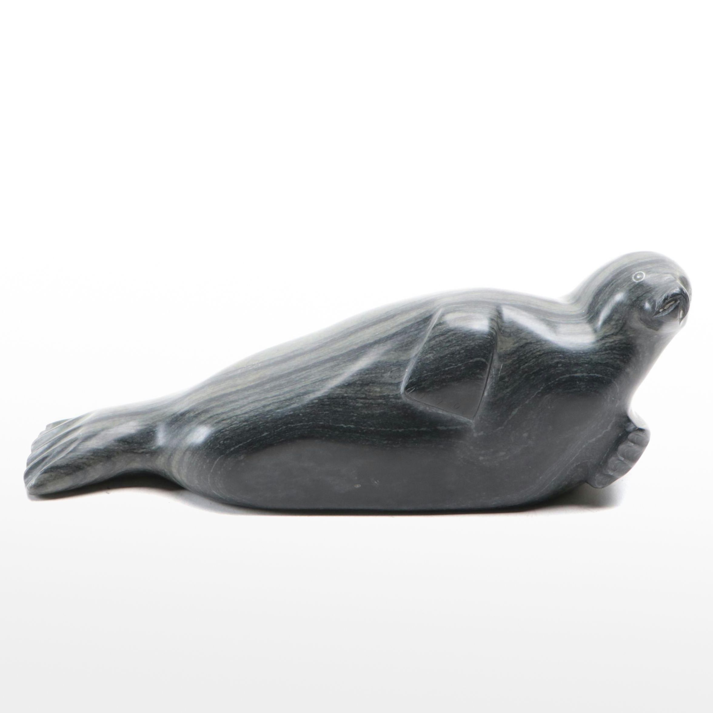 Inuit Carved Soapstone Seal Figurine, Late 20th Century