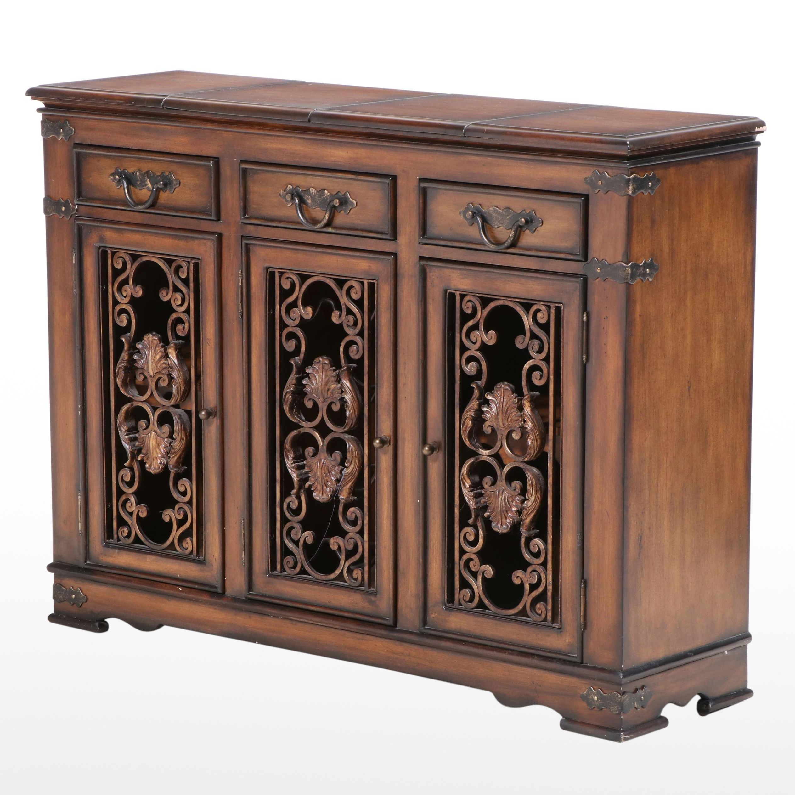 Pulaski Furniture Metal-Mounted and Tessellated Stone Flip-Top Wine Server