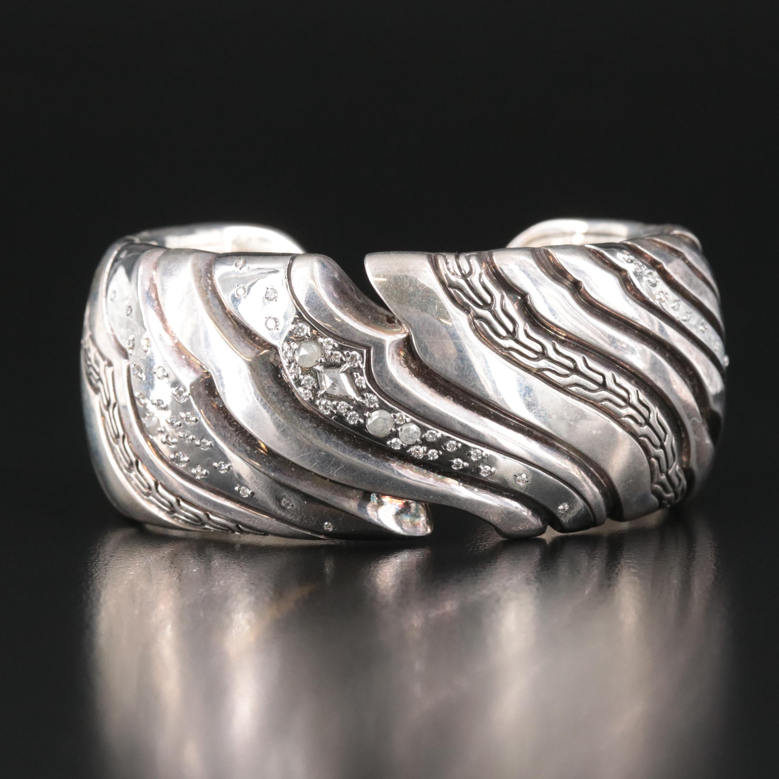 John Hardy Lahar Sterling and 0.47 CTW Diamond Hinged Cuff Bracelet