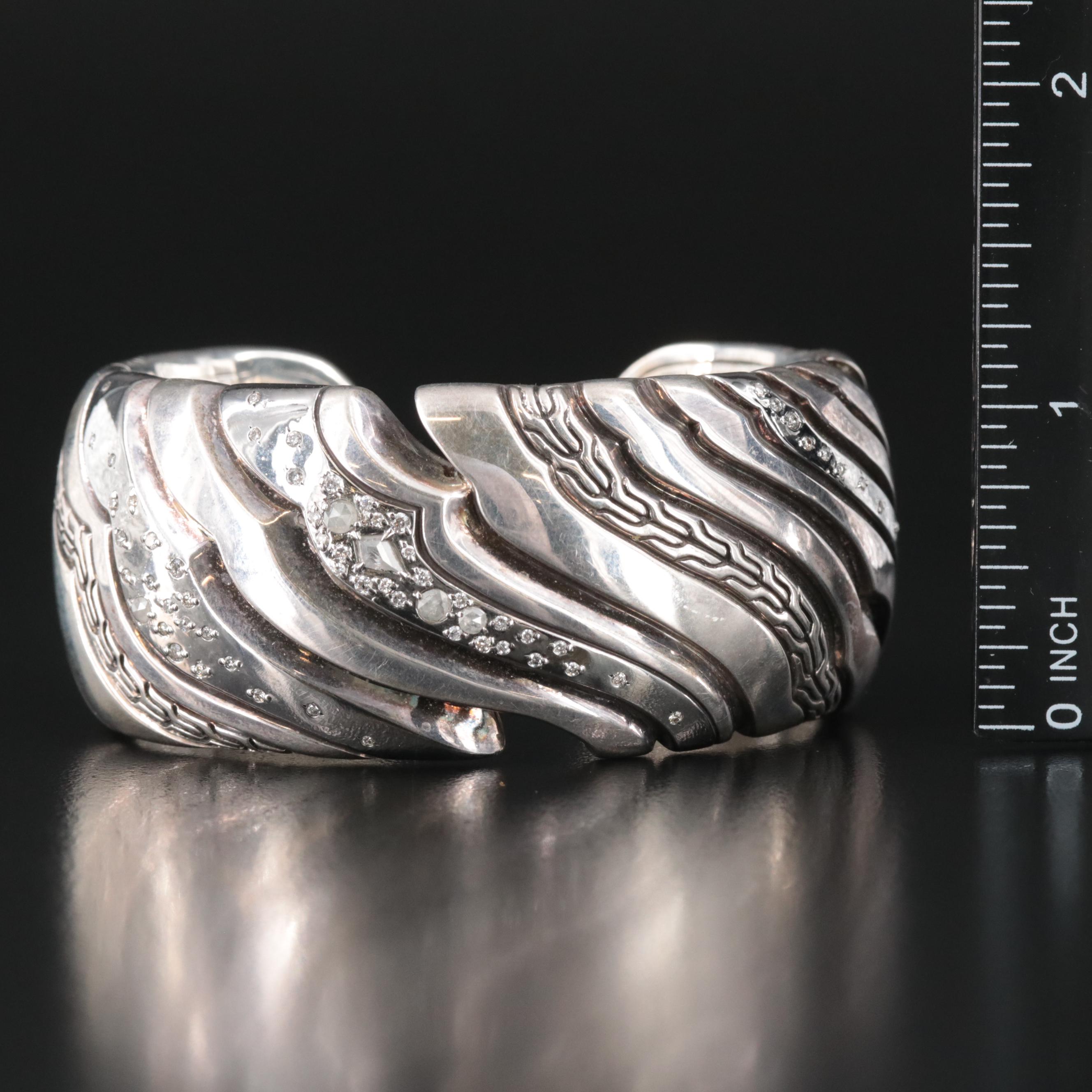 John Hardy Lahar Sterling and 0.47 CTW Diamond Hinged Cuff Bracelet