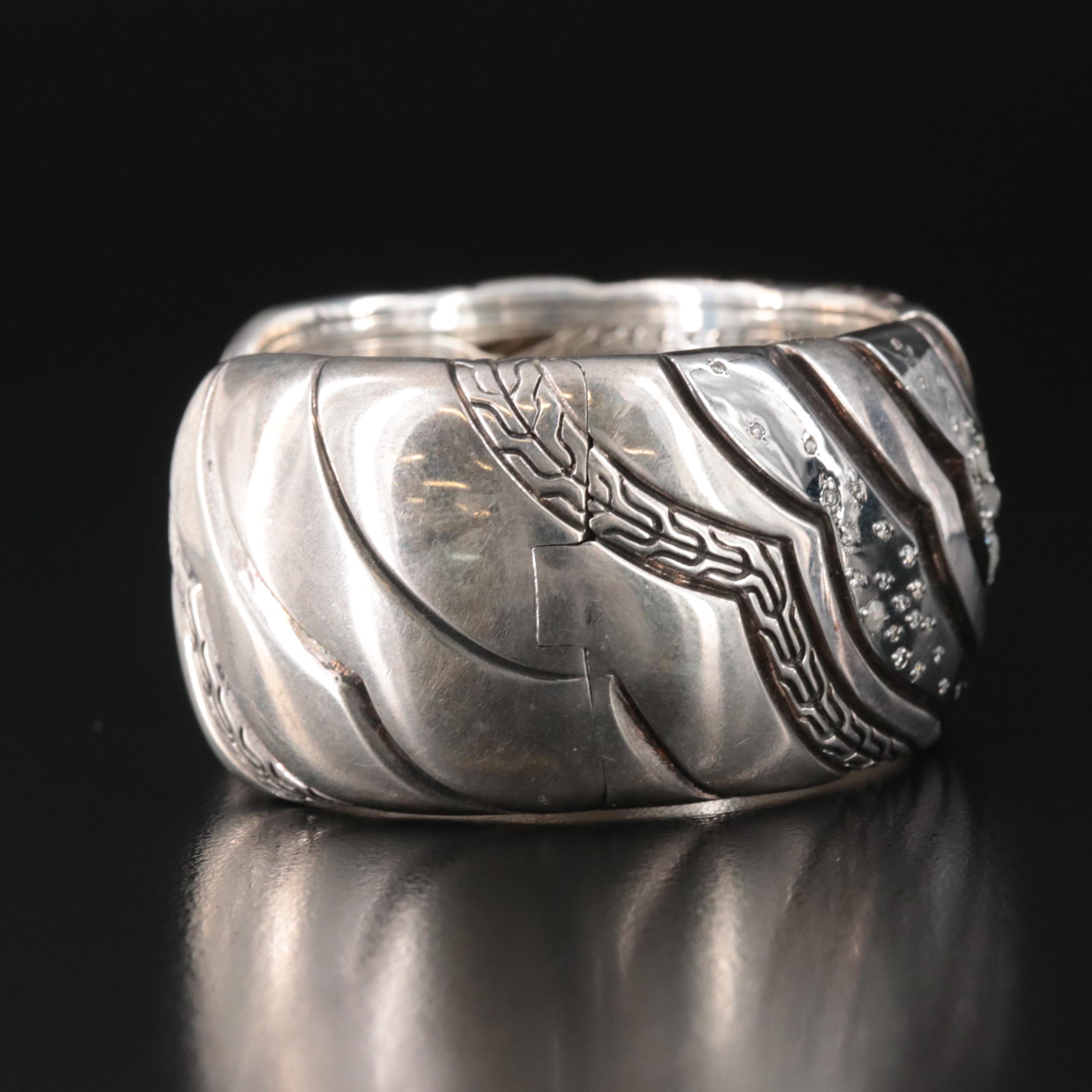 John Hardy Lahar Sterling and 0.47 CTW Diamond Hinged Cuff Bracelet