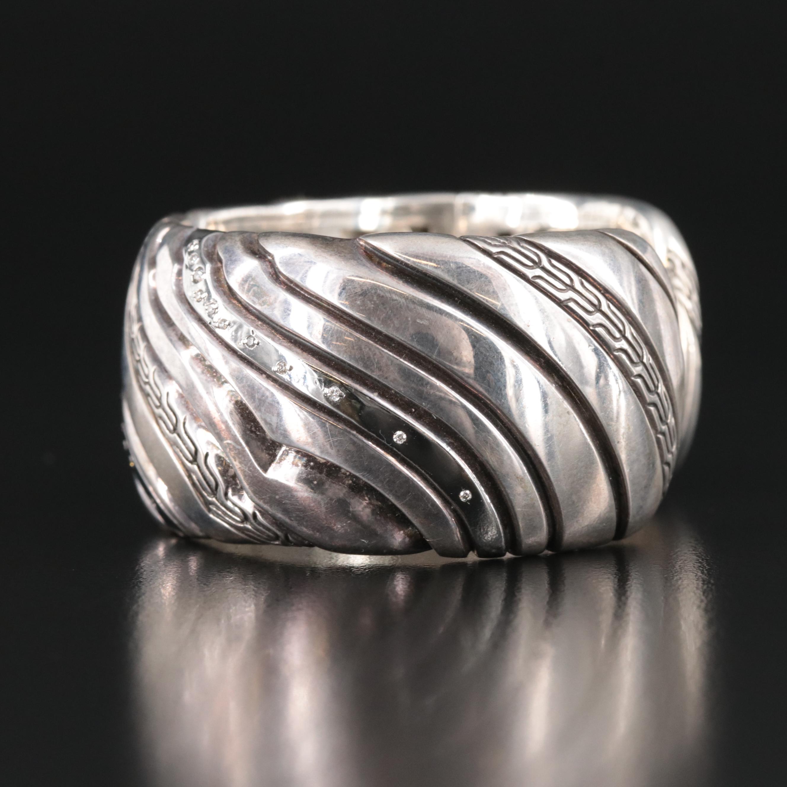 John Hardy Lahar Sterling and 0.47 CTW Diamond Hinged Cuff Bracelet