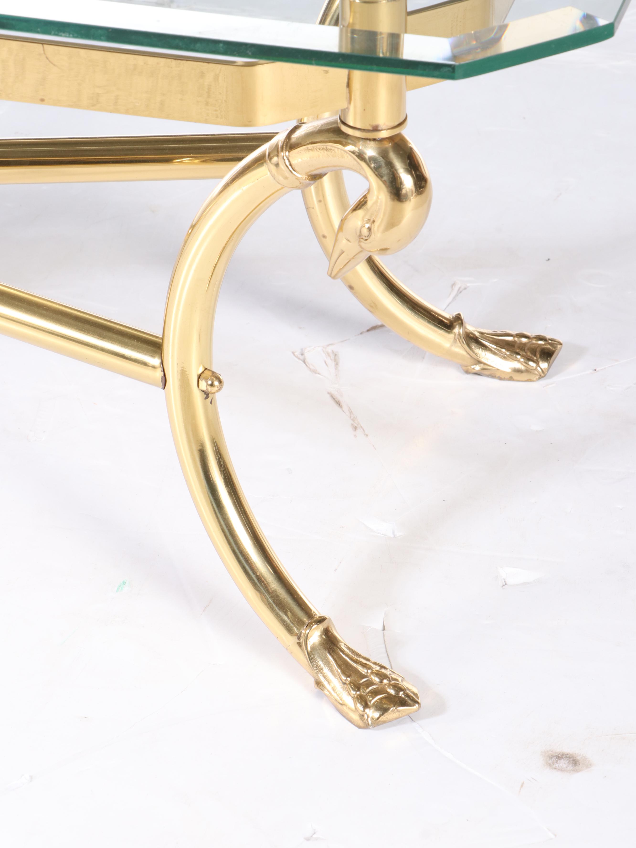 Italian Hollywood Regency Style Brass and Glass Top Coffee Table