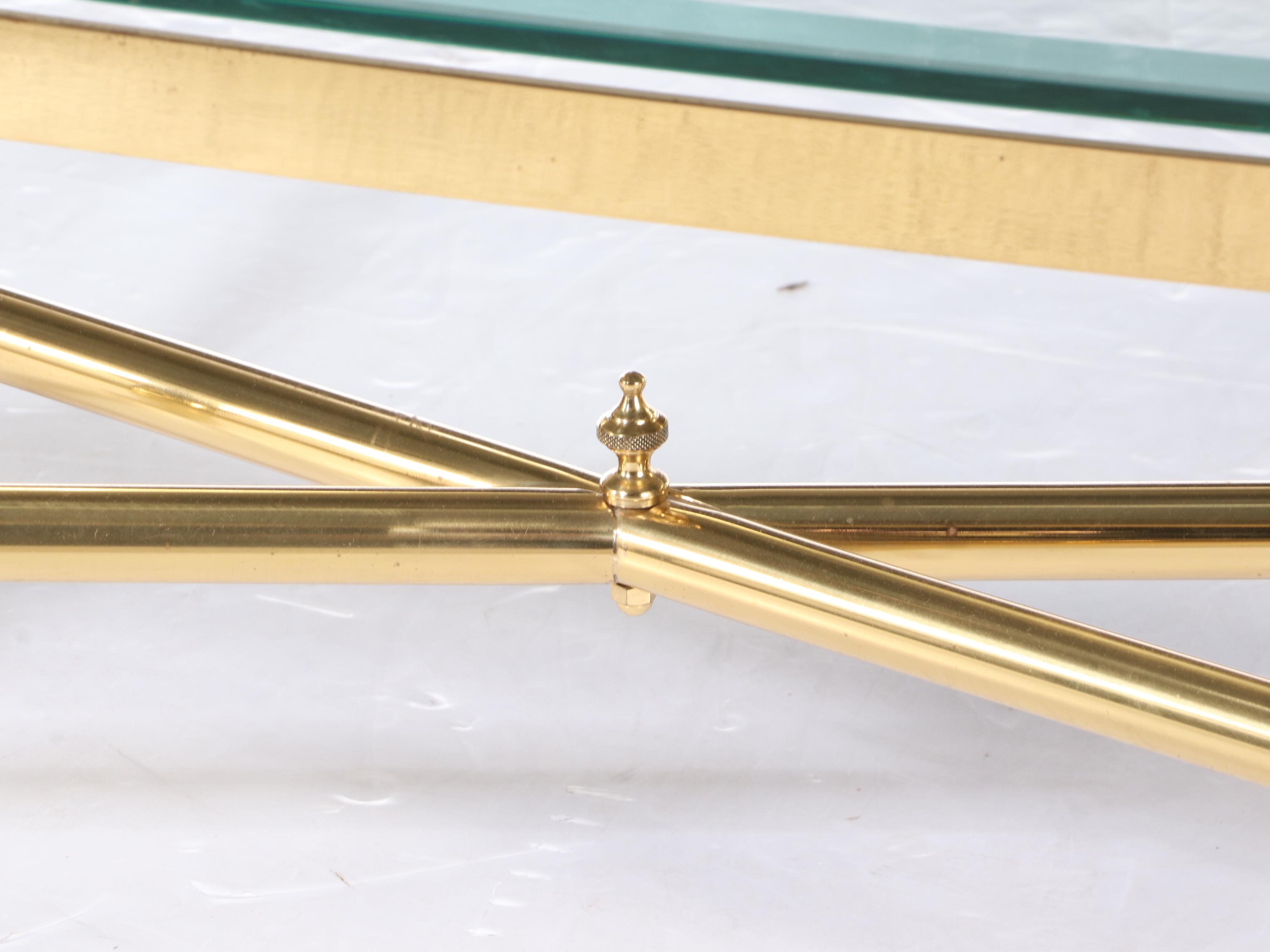 Italian Hollywood Regency Style Brass and Glass Top Coffee Table