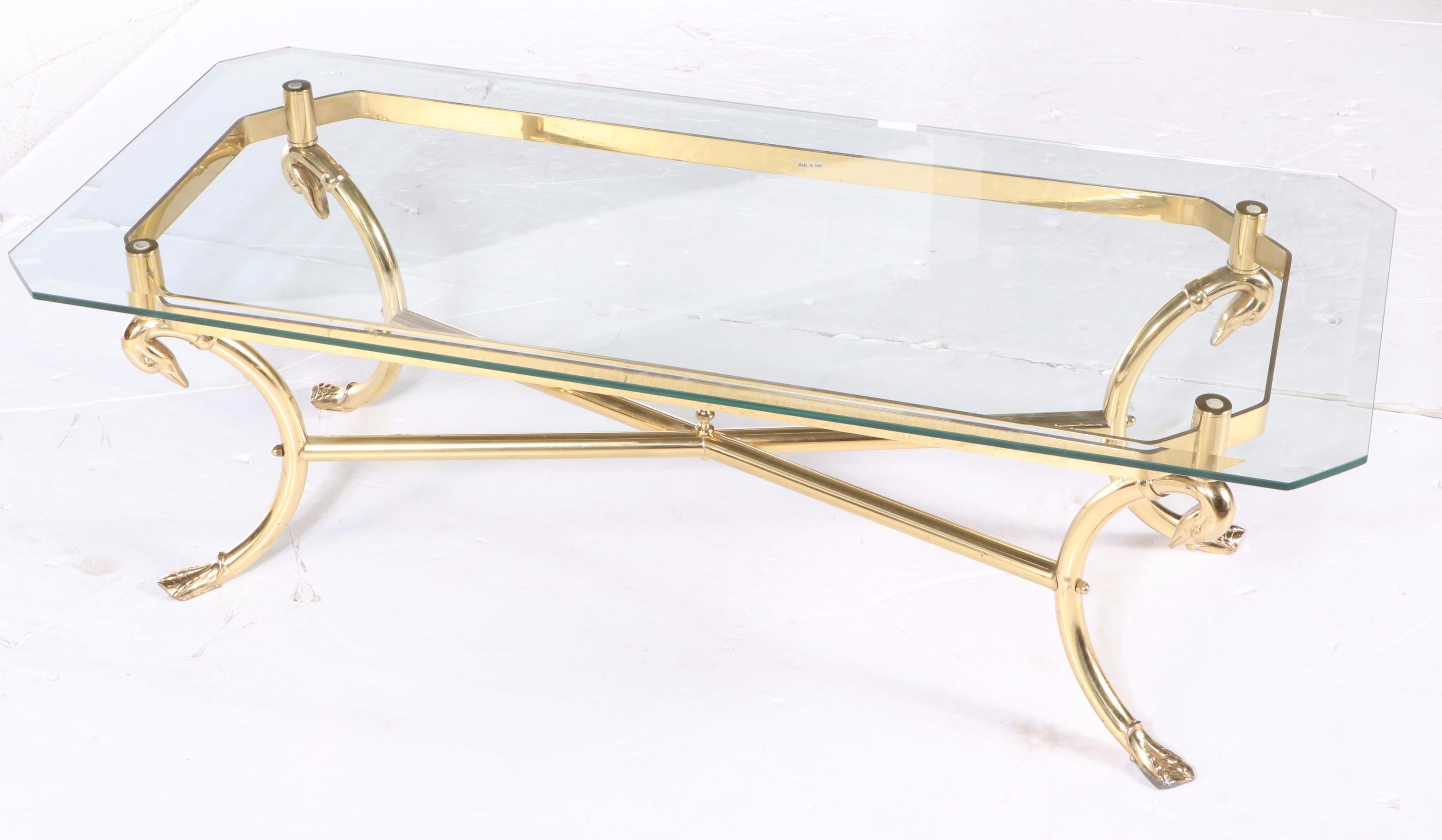 Italian Hollywood Regency Style Brass and Glass Top Coffee Table
