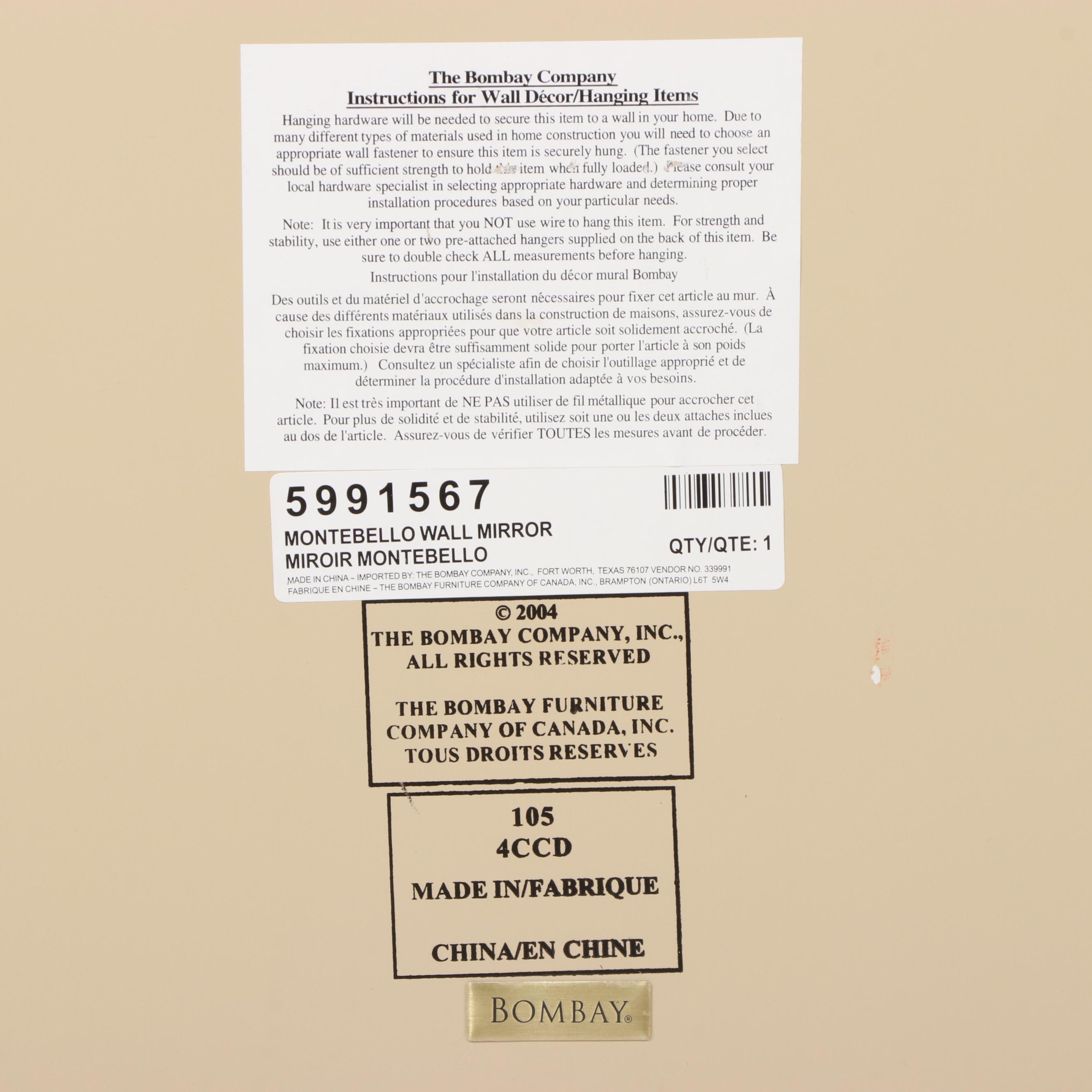 Bombay Company Montebello Wall Mirror, 2004